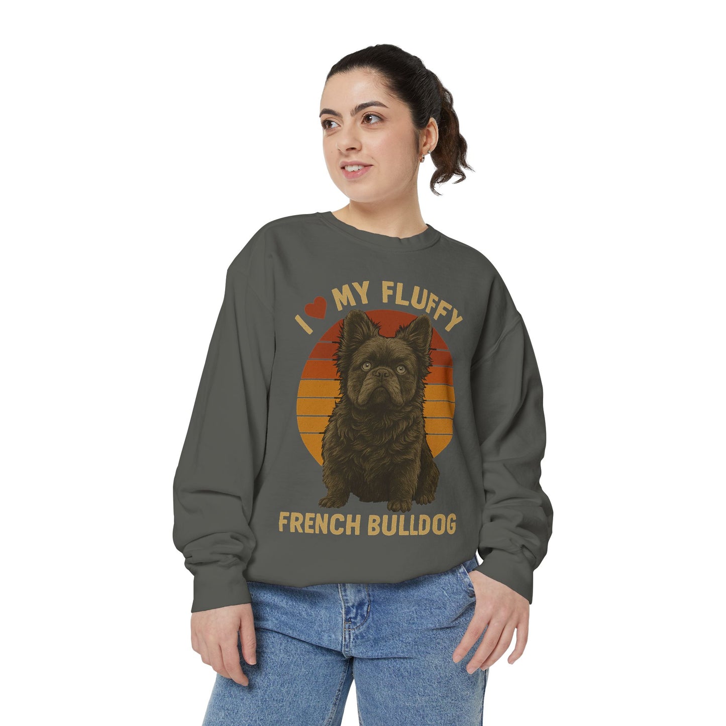 Fluffy French Bulldog Sweatshirt – I Love My Fluffy Frenchie Pullover, Retro Dog Lover Sweater, Cute Fluffy Frenchie Gift for Women & Men