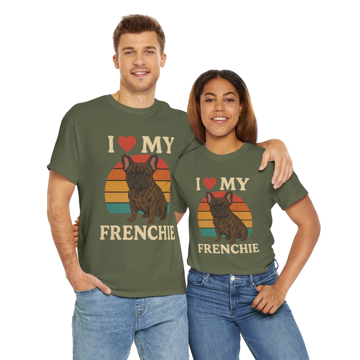 I Love My Frenchie T-Shirt | Retro French Bulldog Tee | Vintage Dog Lover Gift | Frenchie Mom & Dad Shirt | Brindle Bulldog Graphic Top