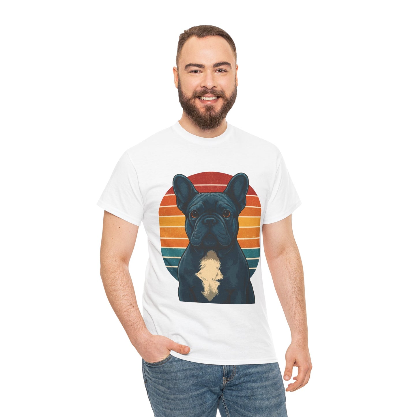 Retro Blue French Bulldog T-Shirt | Vintage Frenchie Dog Tee | 70s Sunset Graphic Shirt | Frenchie Lover Gift | Cute Pet Owner Apparel