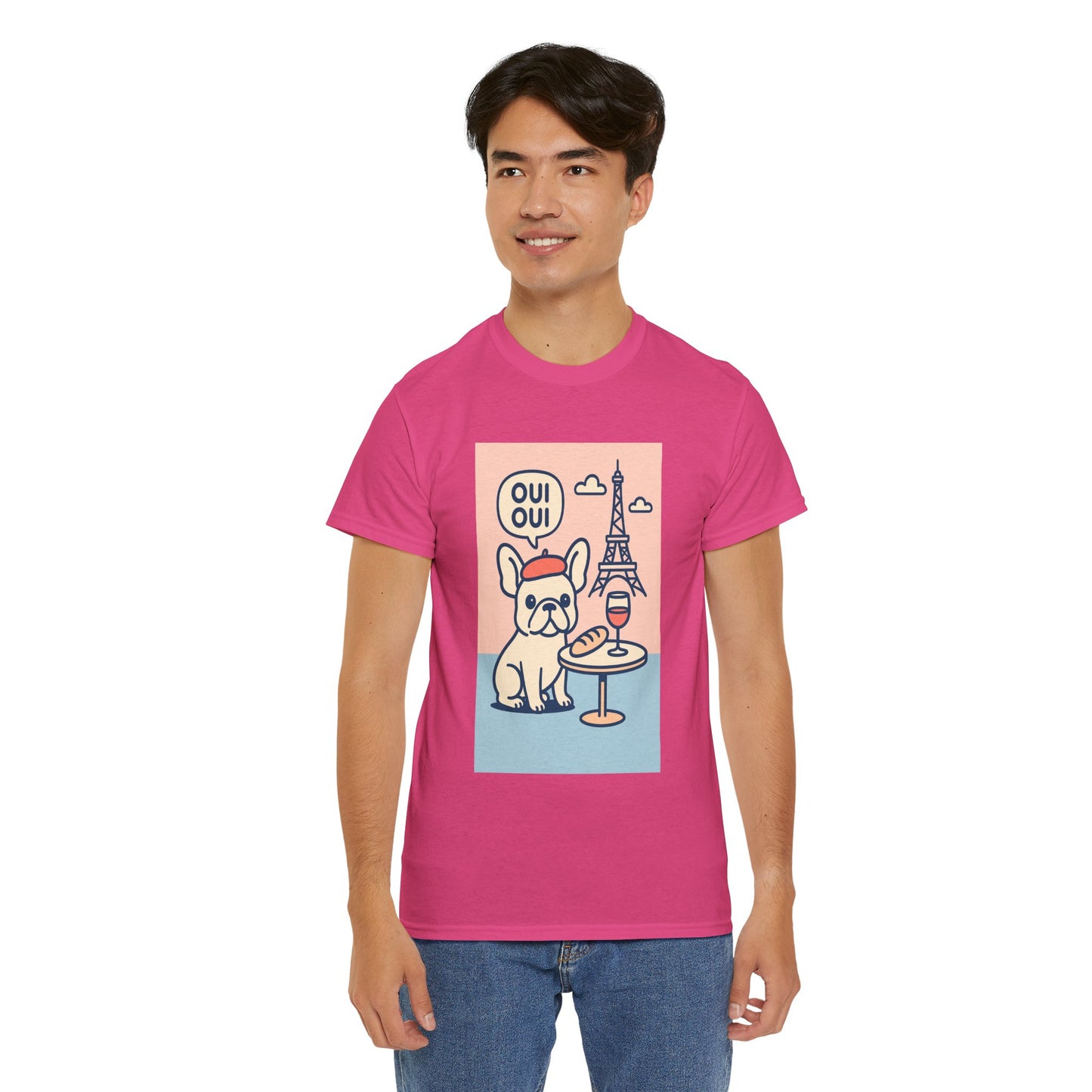 Oui Oui Frenchie Paris T-Shirt – Cute French Bulldog Café Tee, Paris Dog Lover Shirt, Beret & Baguette Graphic, French Bulldog Gift for Women & Men