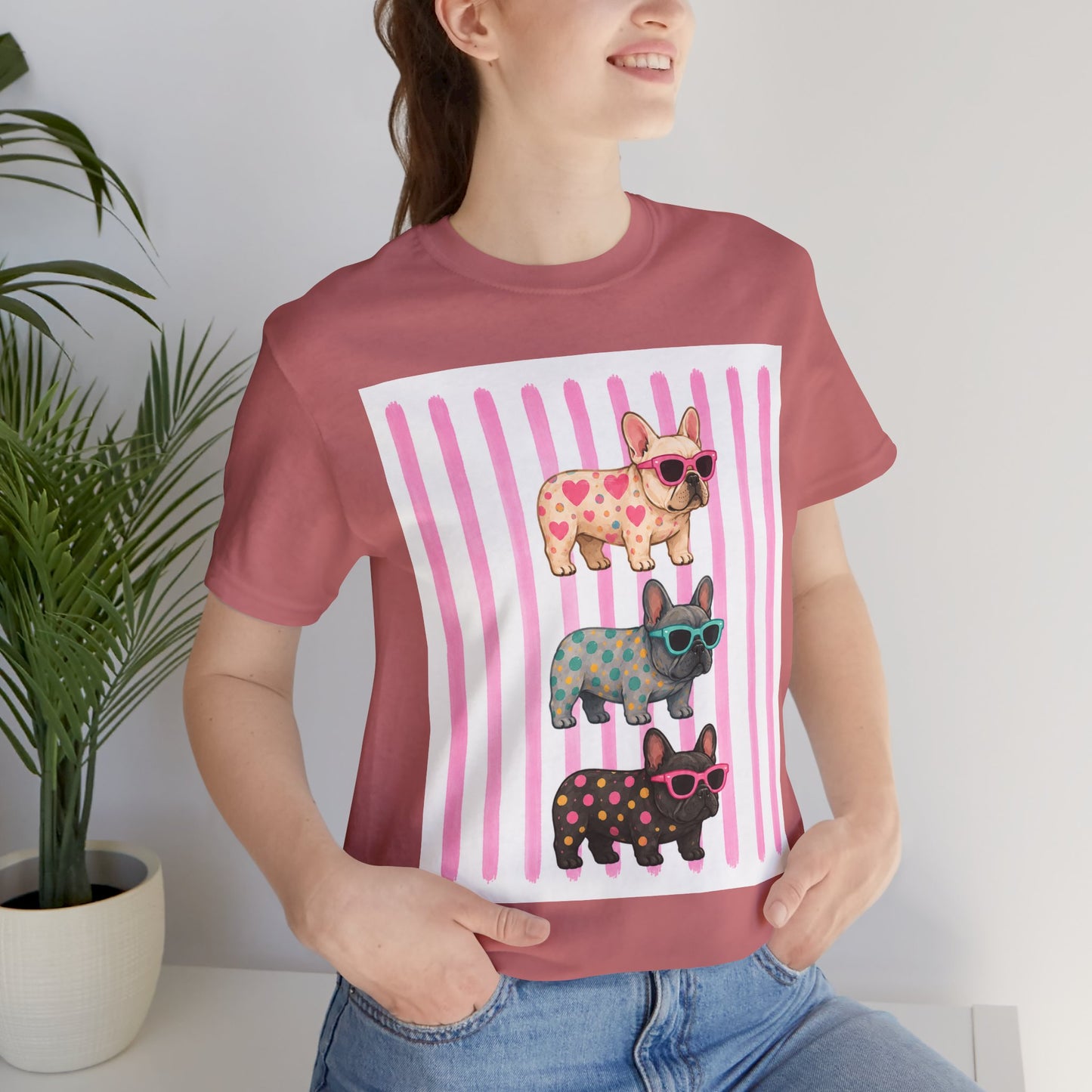 Cute French Bulldog Shirt, Pink Frenchie Sunglasses Tee, Colorful Frenchie Graphic Shirt, Dog Mom Gift, French Bulldog Lover T-Shirt