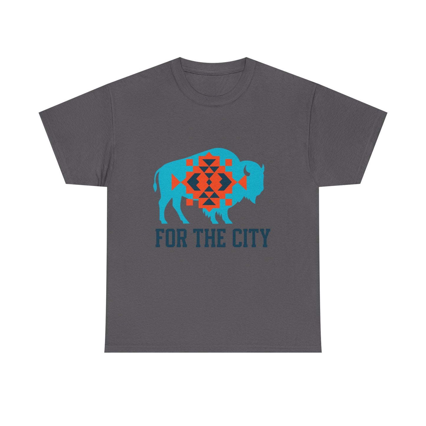 For The City Tribal Bison T-Shirt | Oklahoma Pride Tee | Blue & Orange Southwestern Bison Graphic | OKC Fan Inspired Shirt | Local Oklahoma Gift