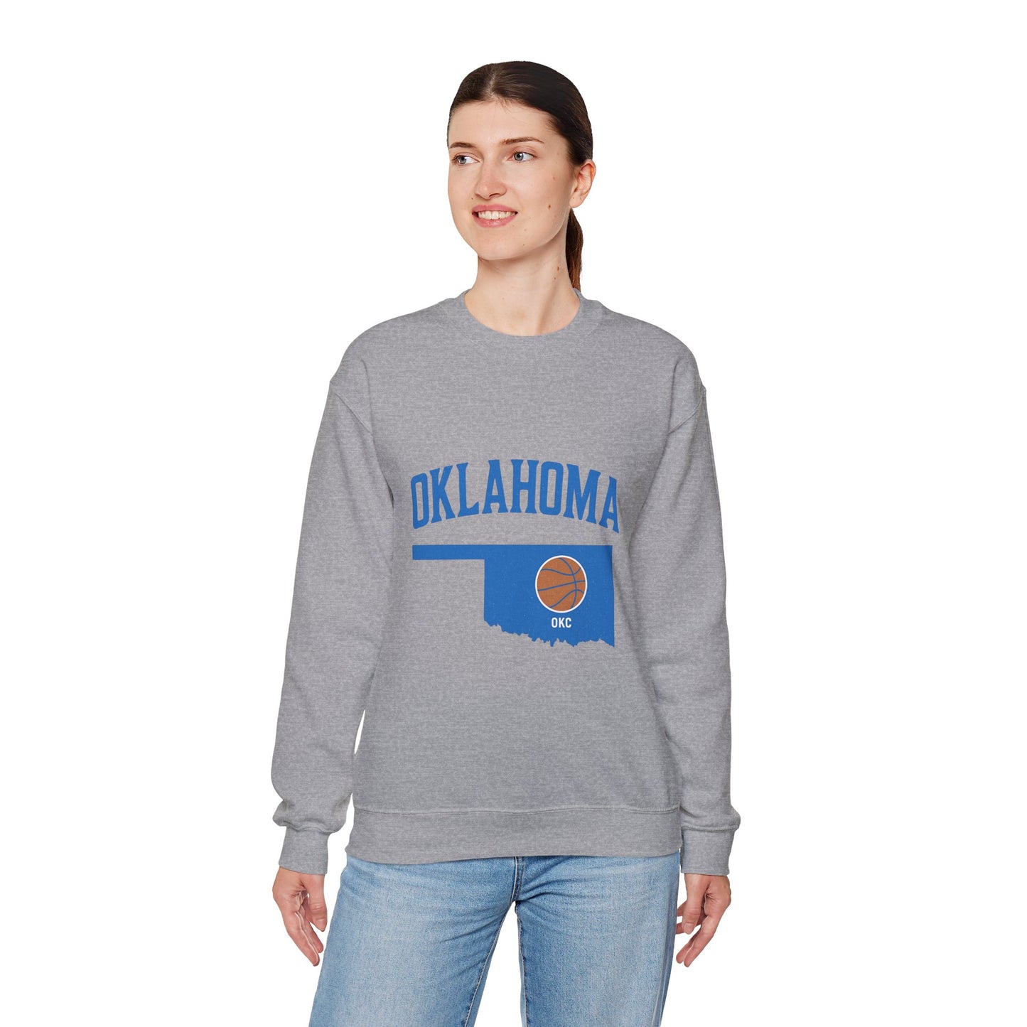Oklahoma Basketball Sweatshirt | OKC State Outline Pullover | Blue and Orange Game Day Crewneck | Retro Oklahoma Sports Sweater