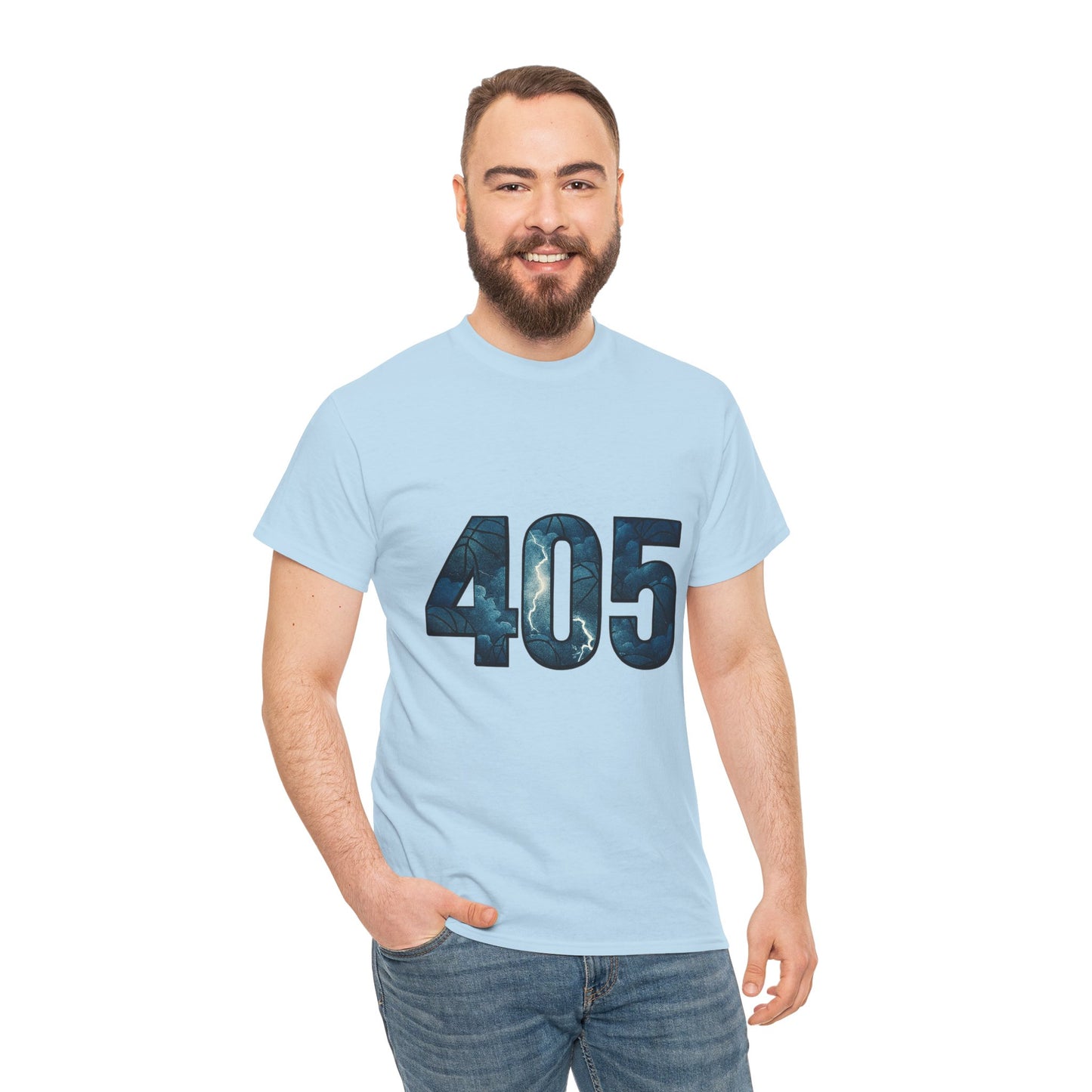 405 Thunder Lightning Tee | OKC Basketball Shirt | Oklahoma Area Code Shirt | Orange & Blue Thunder Fan Graphic Tee | Local Pride Shirt