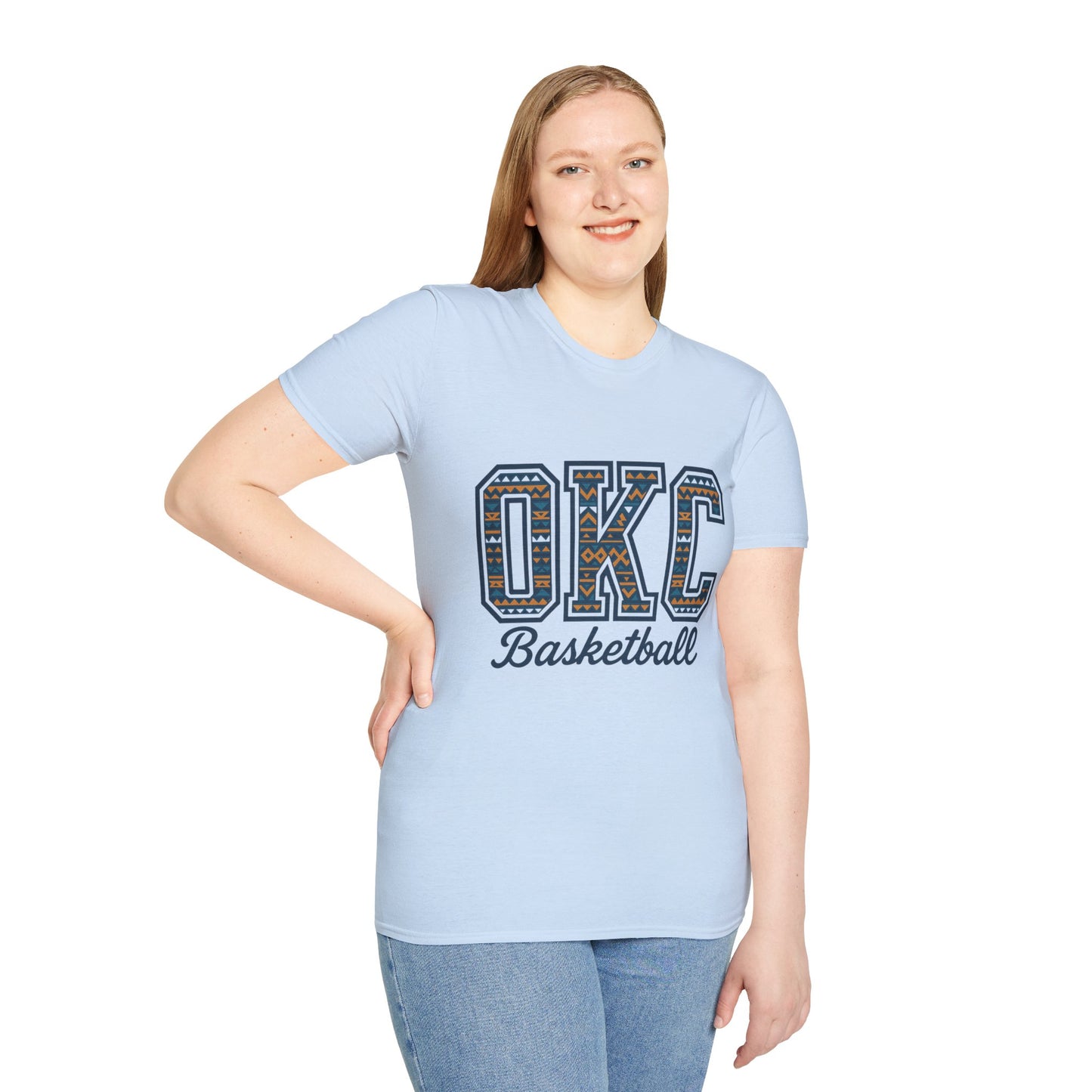 OKC Basketball T-Shirt | Tribal Aztec Letters Tee | Oklahoma City Basketball Shirt | OKC Fan Gift | Unisex Game Day Tee | Orange Thunder Style
