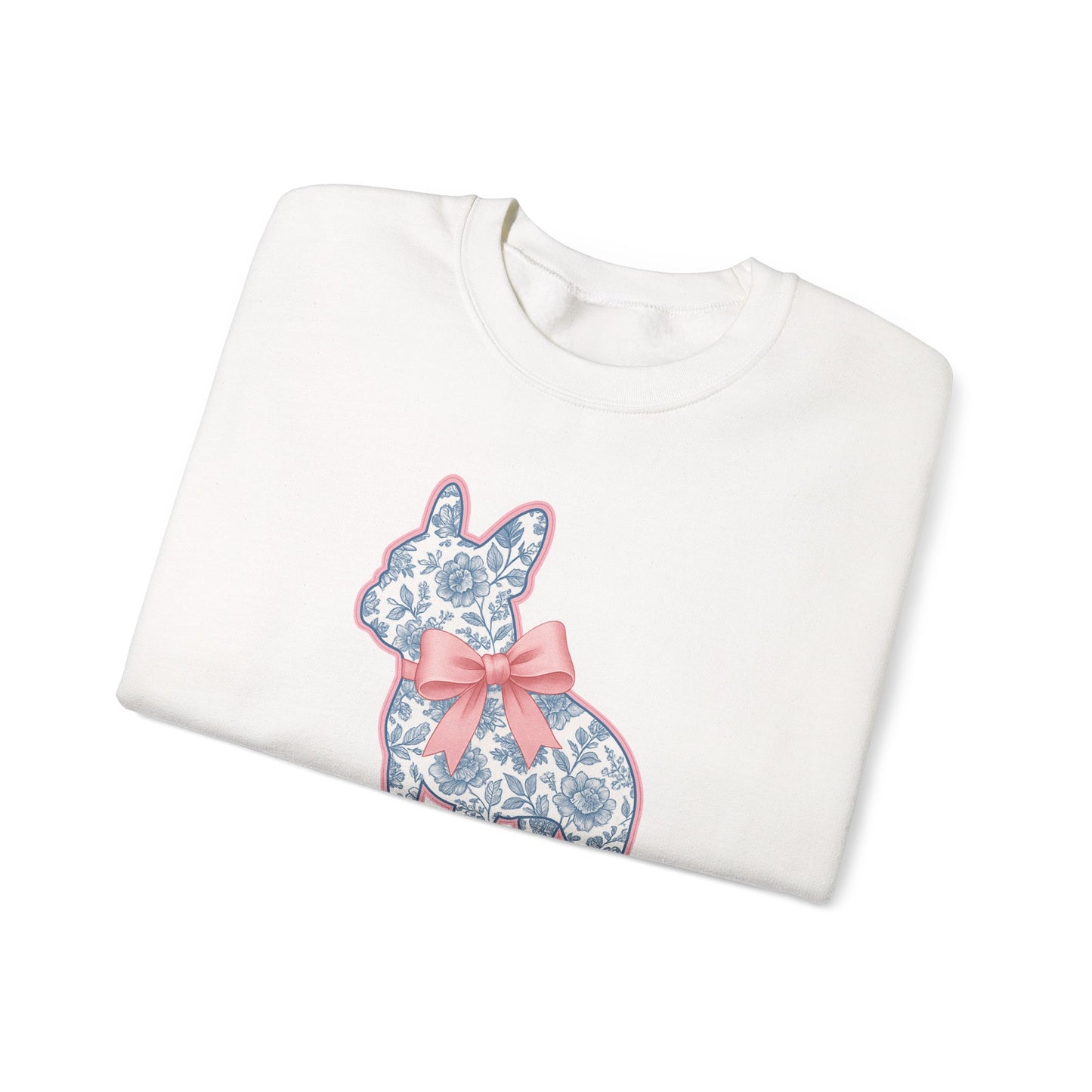Frenchie Mama Sweatshirt – Blue Floral French Bulldog with Pink Bow, Cute Dog Mom Crewneck, French Bulldog Lover Gift, Cozy Dog Mom Sweater