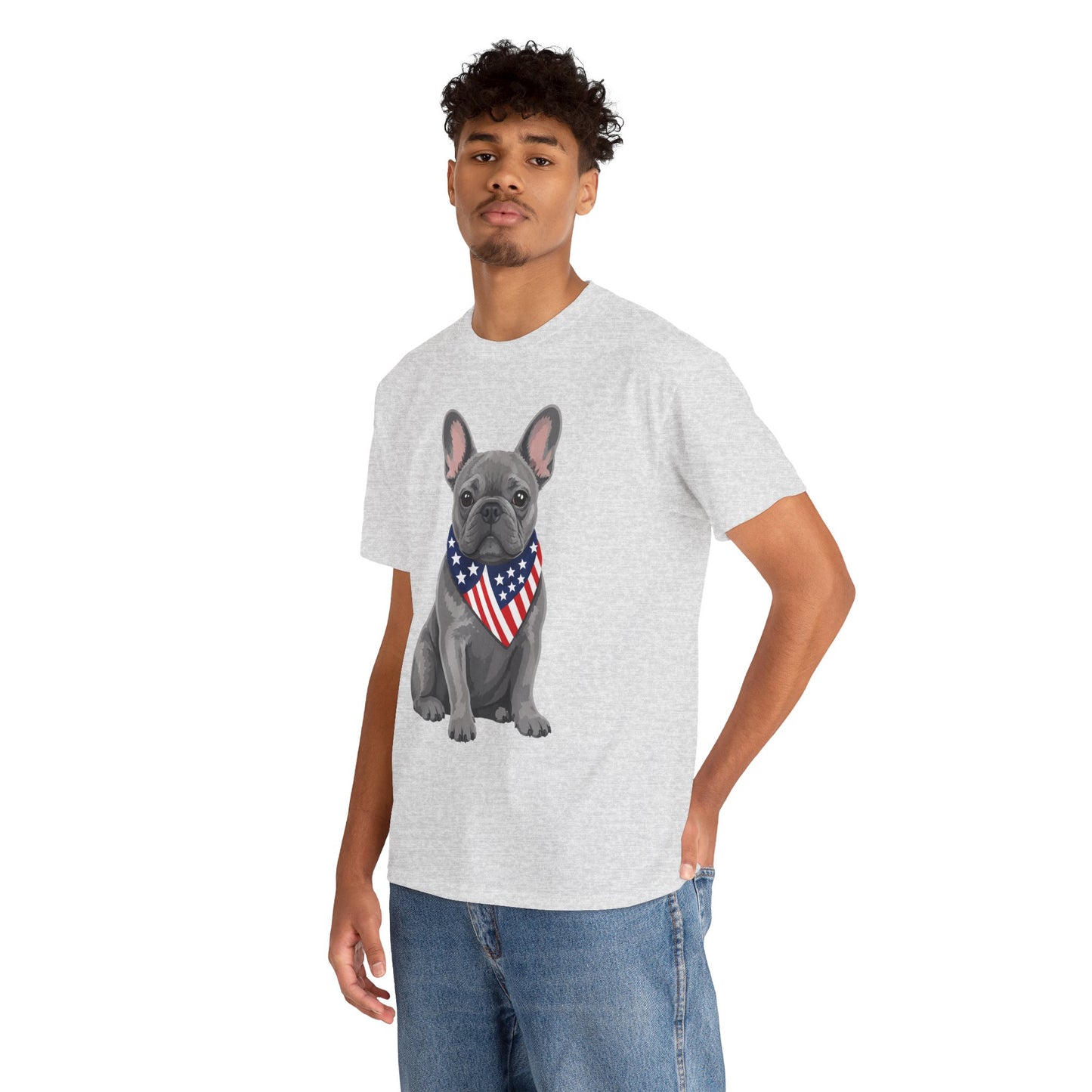 Patriotic French Bulldog Shirt, Blue Frenchie American Flag Bandana Tee, Fourth of July Dog Lover Shirt, USA French Bulldog Gift