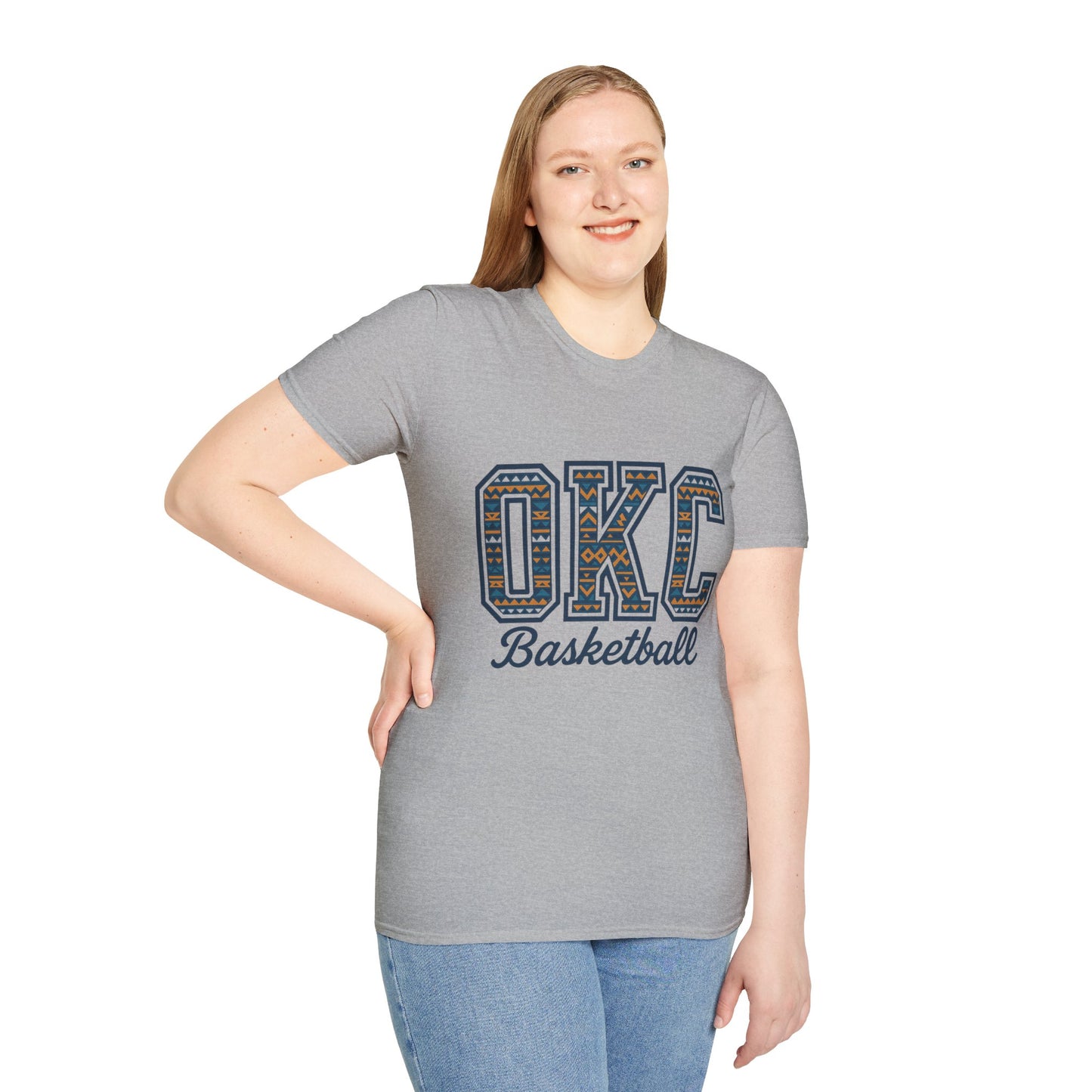 OKC Basketball T-Shirt | Tribal Aztec Letters Tee | Oklahoma City Basketball Shirt | OKC Fan Gift | Unisex Game Day Tee | Orange Thunder Style