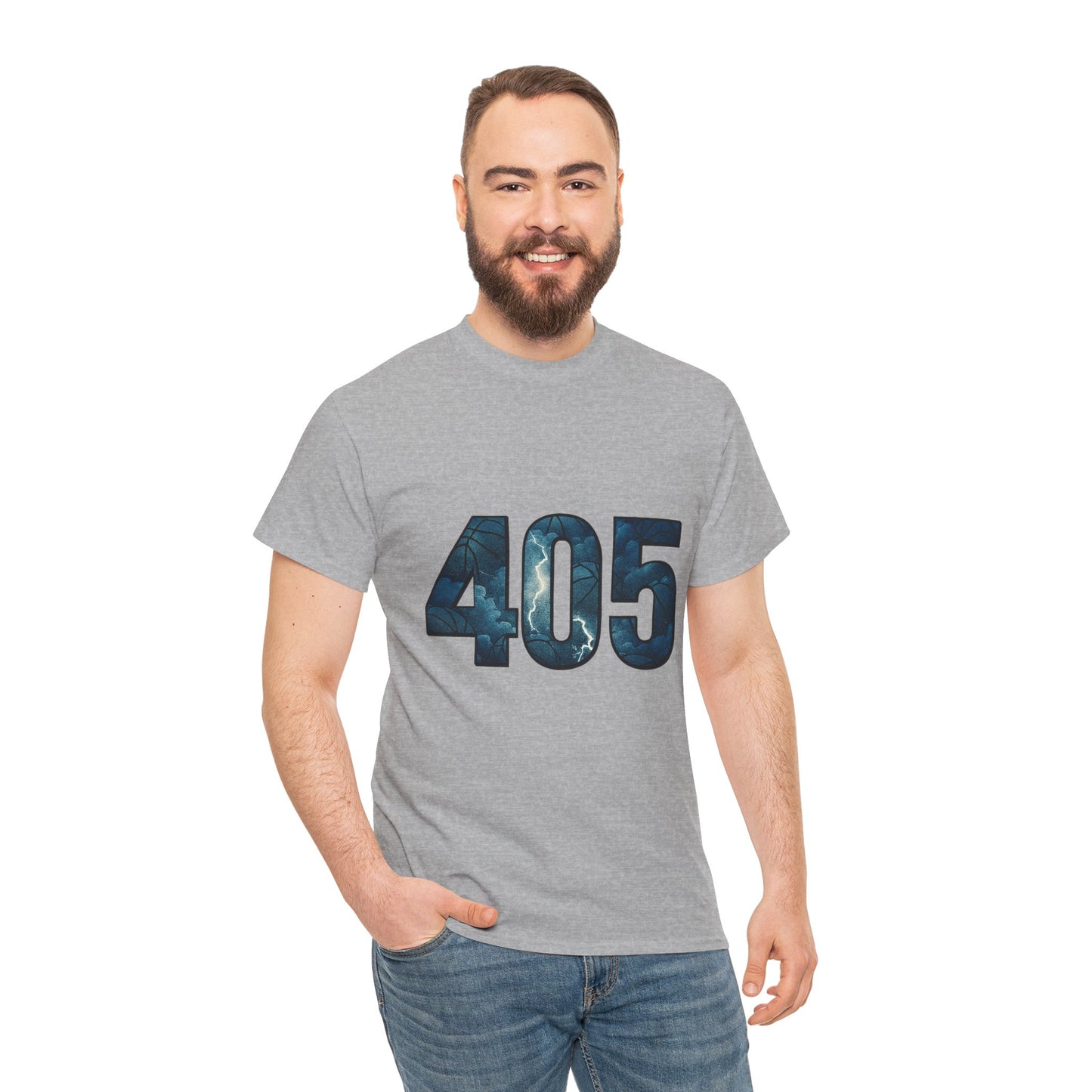 405 Thunder Lightning Tee | OKC Basketball Shirt | Oklahoma Area Code Shirt | Orange & Blue Thunder Fan Graphic Tee | Local Pride Shirt