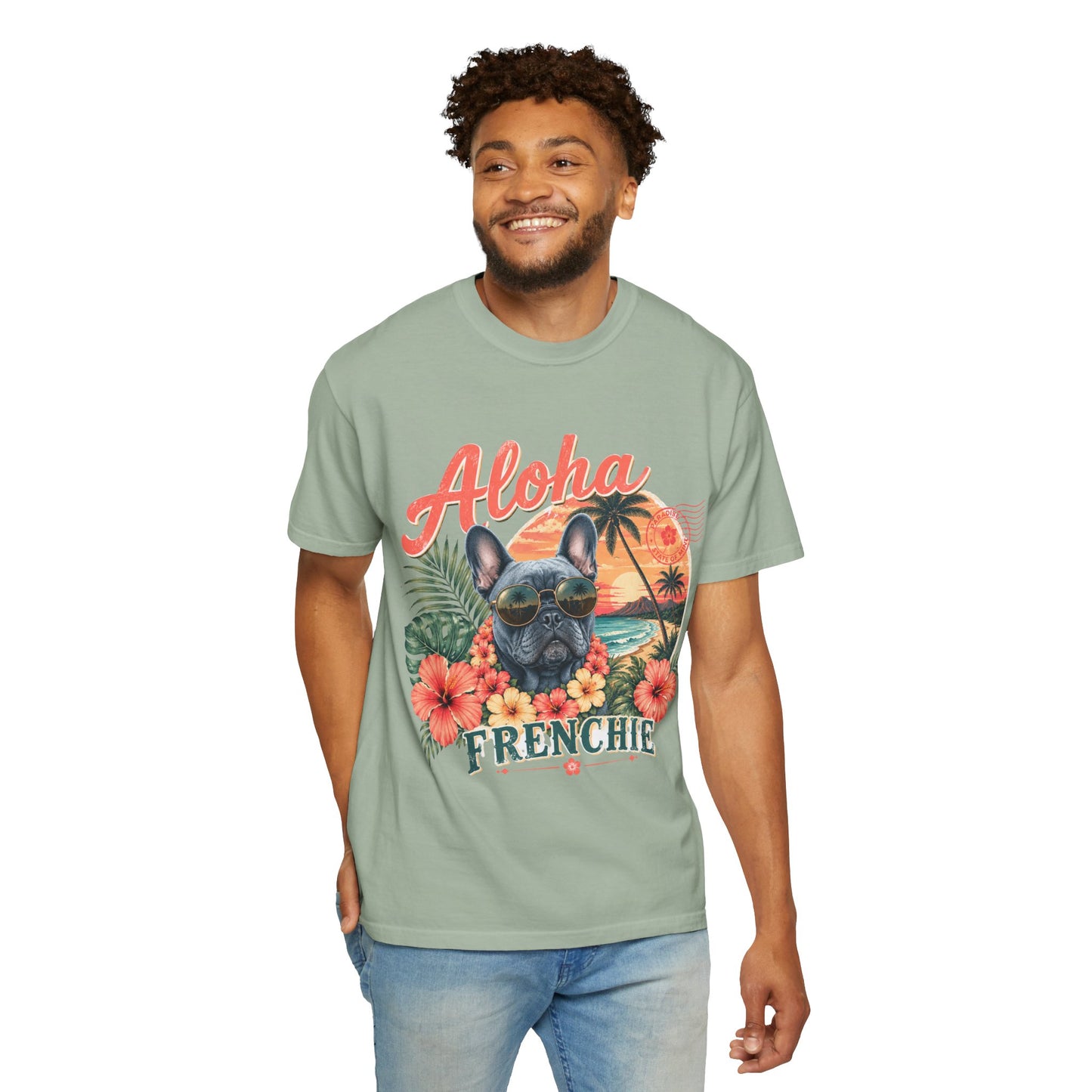 Aloha Frenchie T-Shirt — Hawaiian Sunset French Bulldog Tee