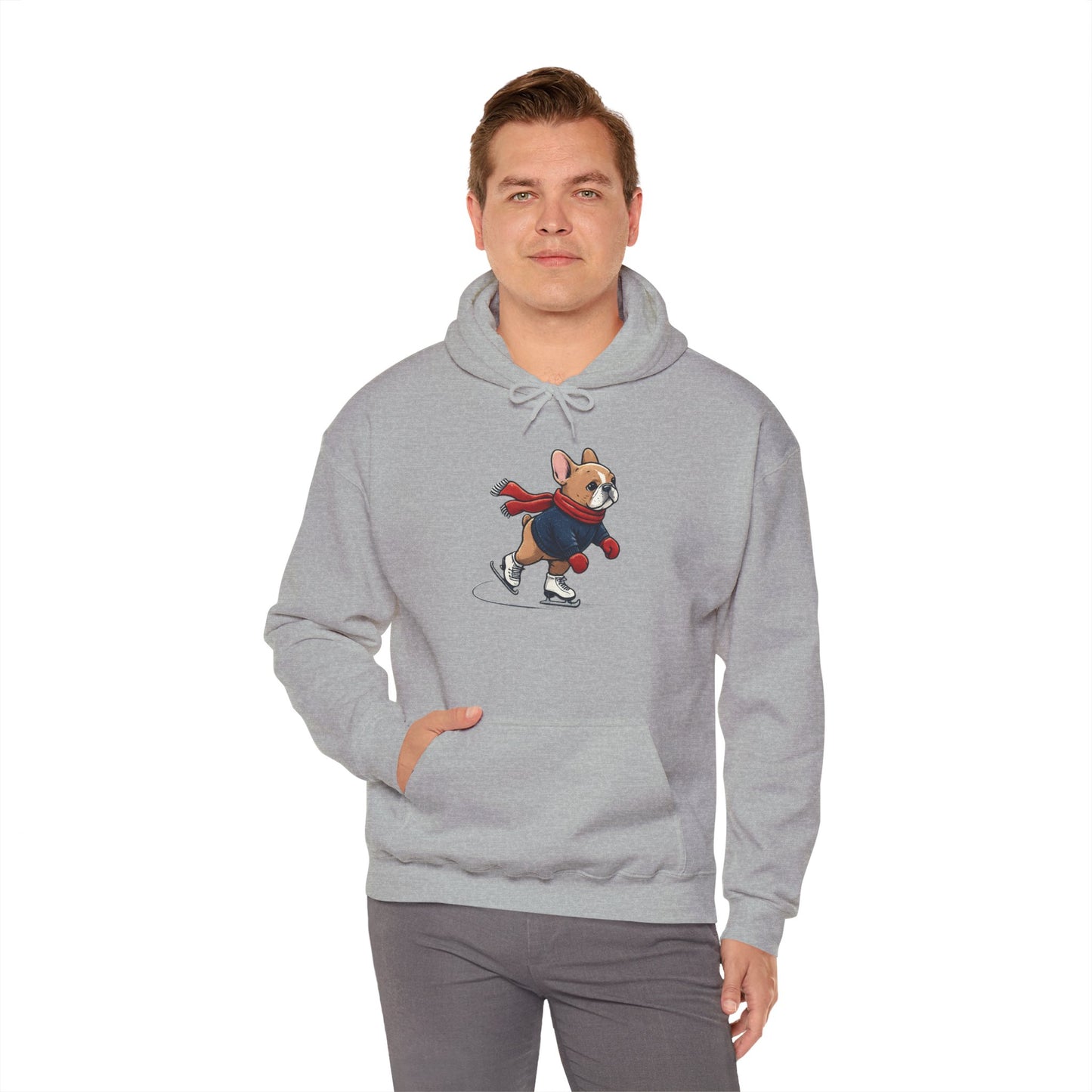 Ice Skating Frenchie Hoodie – Cute Winter French Bulldog Sweatshirt, Holiday Dog Lover Gift, Cozy Skating Pup Hoodie, Frenchie Christmas Hoodie