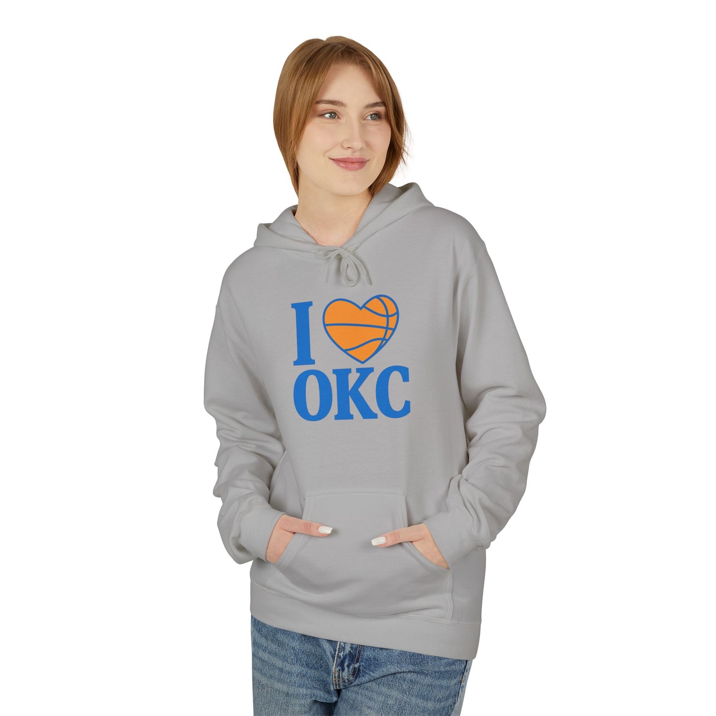 I Love OKC Basketball Hoodie | Oklahoma City Fan Pullover | Blue & Orange Game Day Sweatshirt