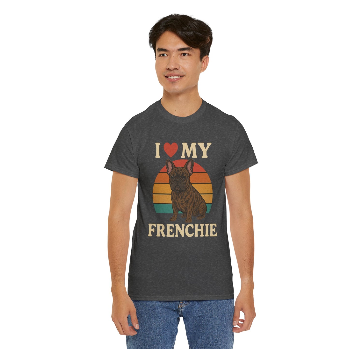 I Love My Frenchie T-Shirt | Retro French Bulldog Tee | Vintage Dog Lover Gift | Frenchie Mom & Dad Shirt | Brindle Bulldog Graphic Top