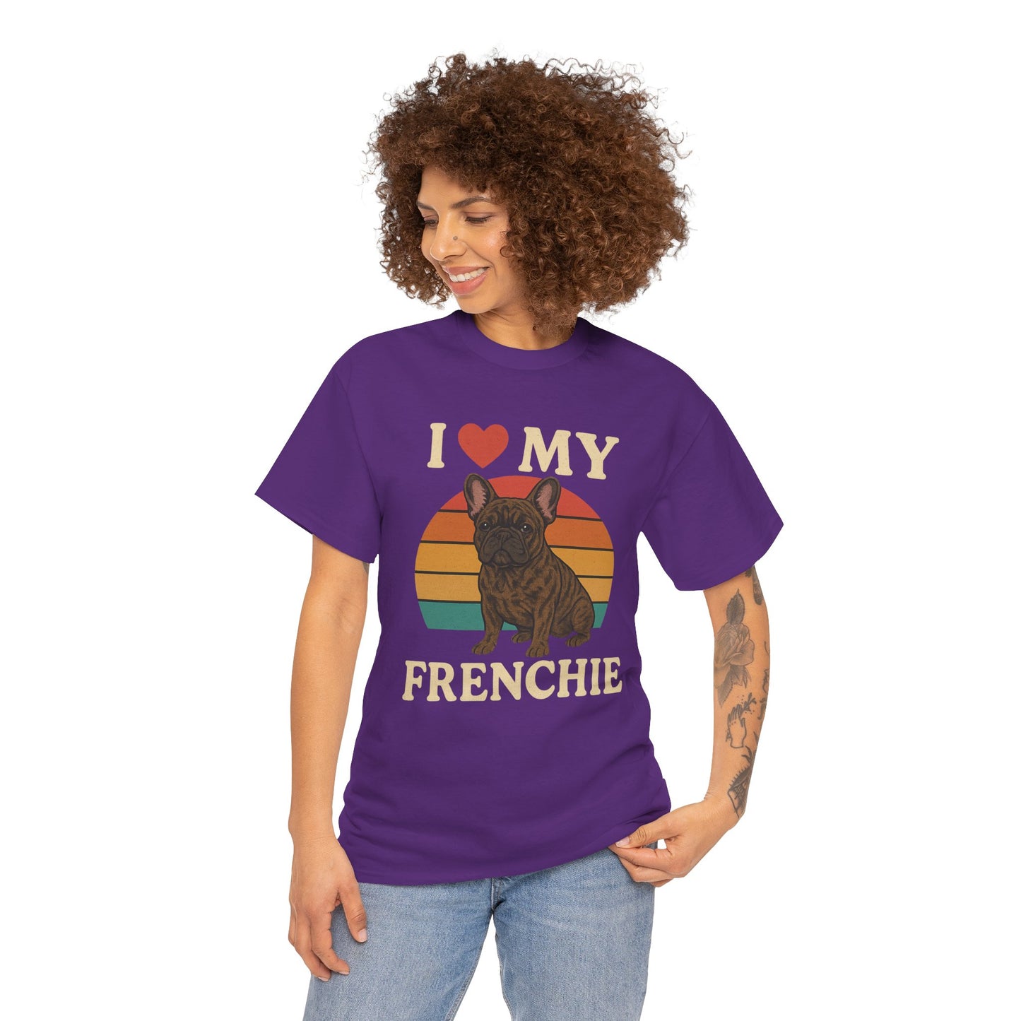 I Love My Frenchie T-Shirt | Retro French Bulldog Tee | Vintage Dog Lover Gift | Frenchie Mom & Dad Shirt | Brindle Bulldog Graphic Top