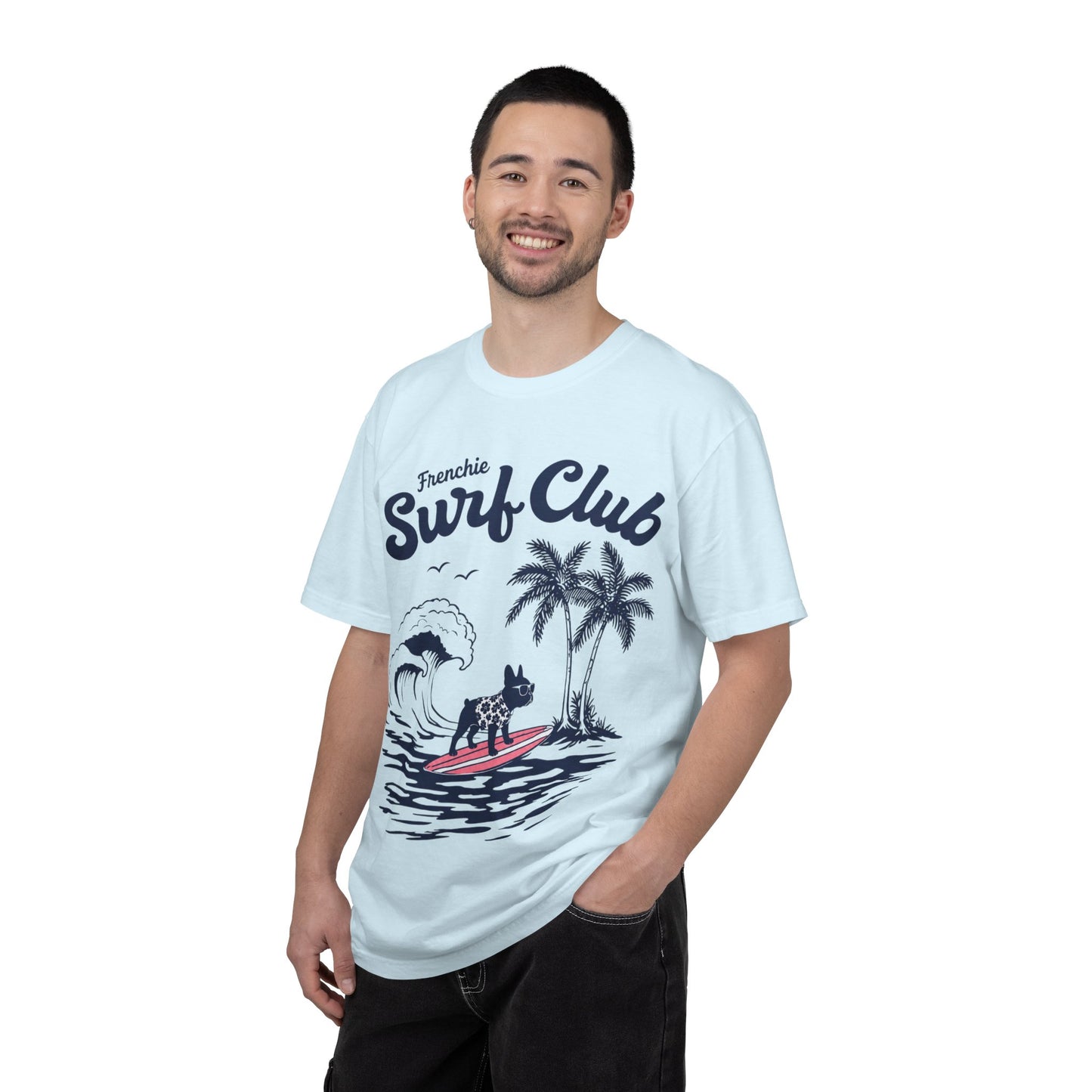 Frenchie Surf Club Shirt, Surfing French Bulldog Tee, Beach Frenchie Shirt, Summer Dog Lover Shirt, Coastal French Bulldog Gift