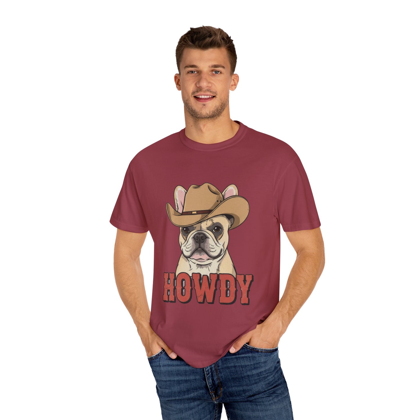 Howdy French Bulldog Cowboy T-Shirt | Western Frenchie Graphic Tee | Cute Dog Lover Country Shirt | Funny Gift for Him or Her