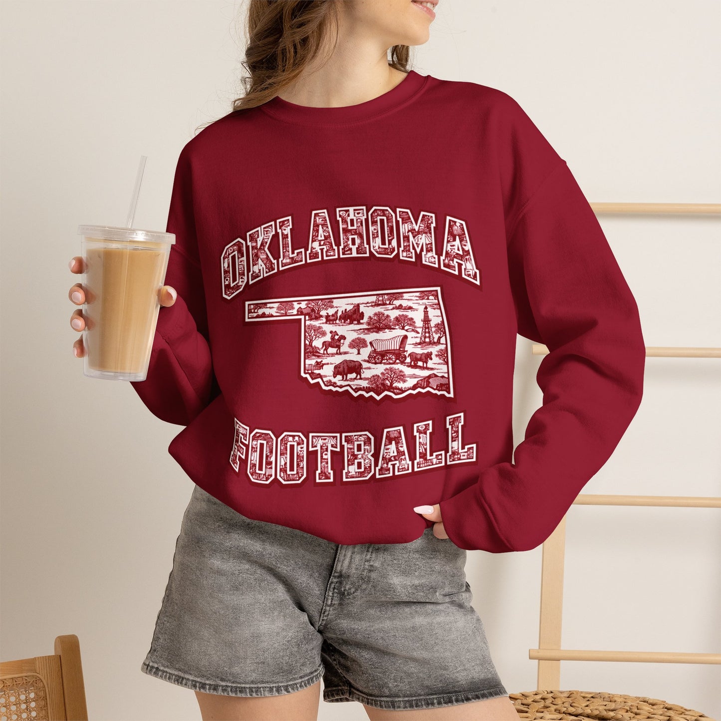 Oklahoma Football Sweatshirt, Oklahoma State Toile Crewneck, Crimson Game Day Sweatshirt, Oklahoma Fan Gift, Vintage Football Crewneck, sooner
