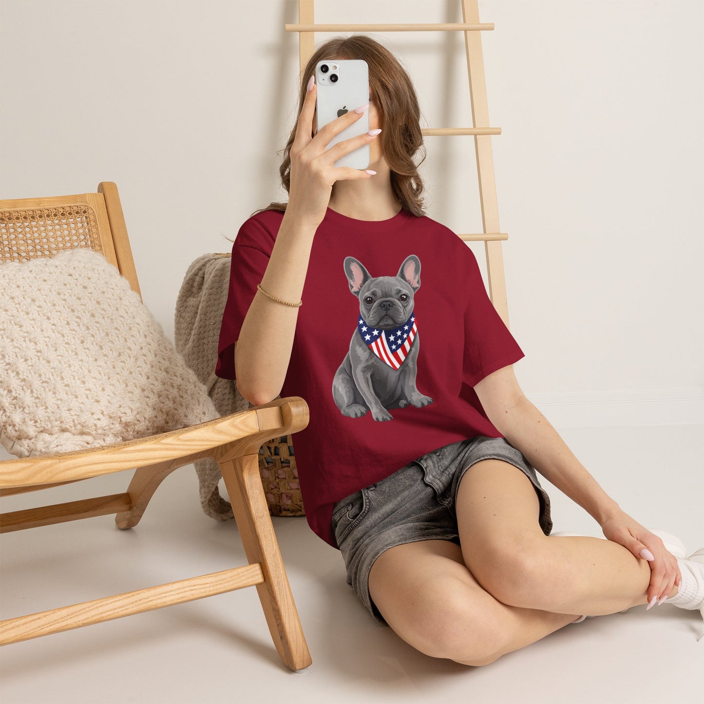Patriotic French Bulldog Shirt, Blue Frenchie American Flag Bandana Tee, Fourth of July Dog Lover Shirt, USA French Bulldog Gift