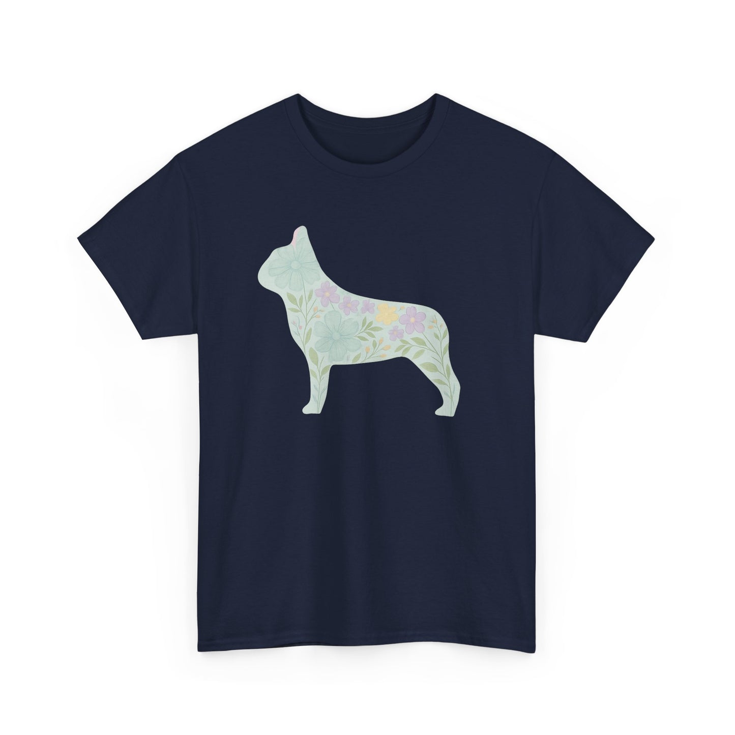 Floral French Bulldog T-Shirt | Pastel Dog Lover Tee | Soft Floral Frenchie Silhouette Shirt | Cute Gift for French Bulldog Moms