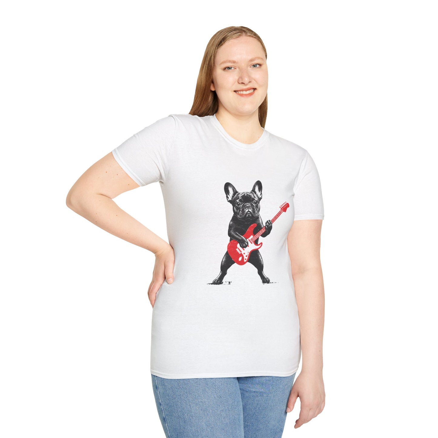 French Bulldog Guitar Shirt, Rocker Frenchie Tee, Frenchie Guitar T-Shirt, Music Lover Dog Shirt, Rock and Roll French Bulldog Gift, Guitar Player Frenchie Tee