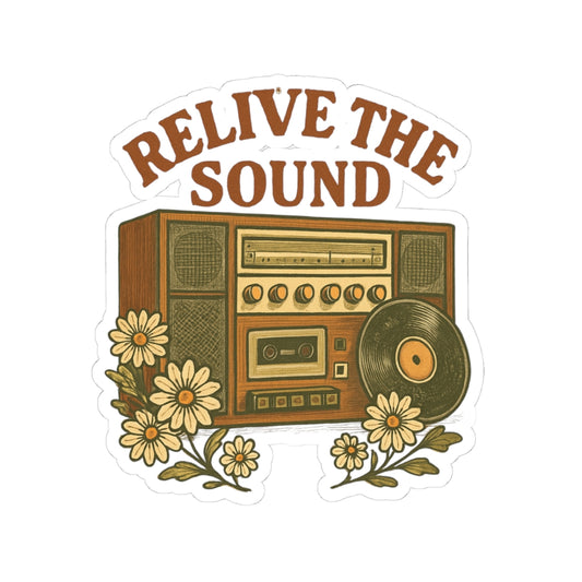 Relive the Sound Retro Music Sticker | Vintage Boombox Decal | 70s Aesthetic Vinyl Record Sticker | Music Lover Gift | Retro Laptop Sticker