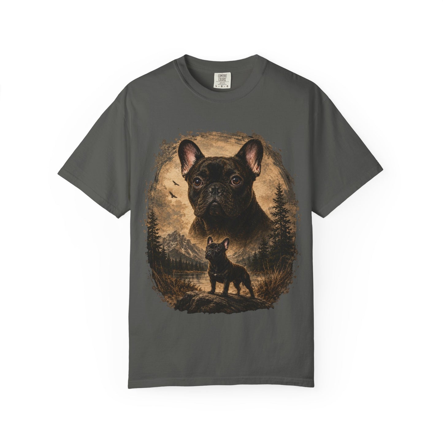 Black French Bulldog Shirt, Vintage Frenchie Nature Tee, Rustic French Bulldog Shirt, Dog Lover Gift, Frenchie Mountain Landscape Tee, Outdoors Dog Shirt, French Bulldog Art
