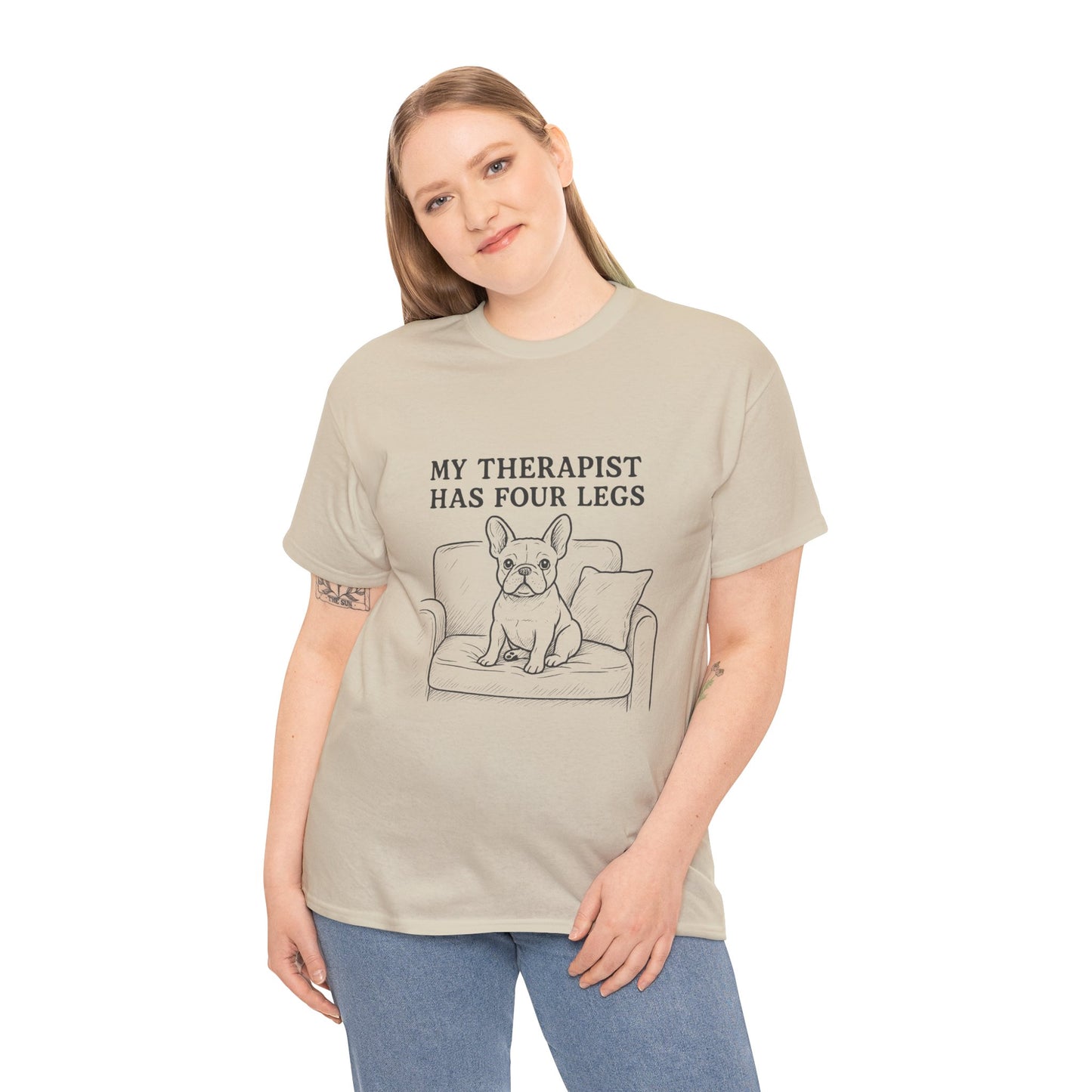 My Therapist Has Four Legs French Bulldog Shirt – Funny Dog Lover Tee, Frenchie Owner Gift, Mental Health Humor Shirt, Cute Pet Apparel