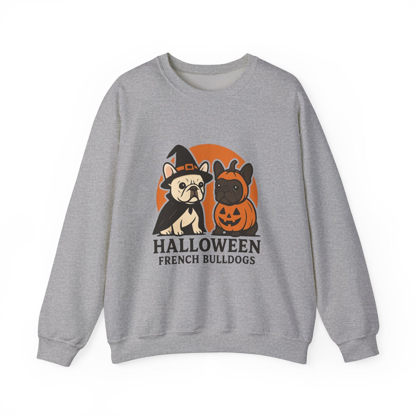 Halloween French Bulldogs Pullover | Cute Pumpkin & Witch Frenchie Sweatshirt | Spooky Fall Dog Lover Gift | Unisex Cozy Halloween Sweater