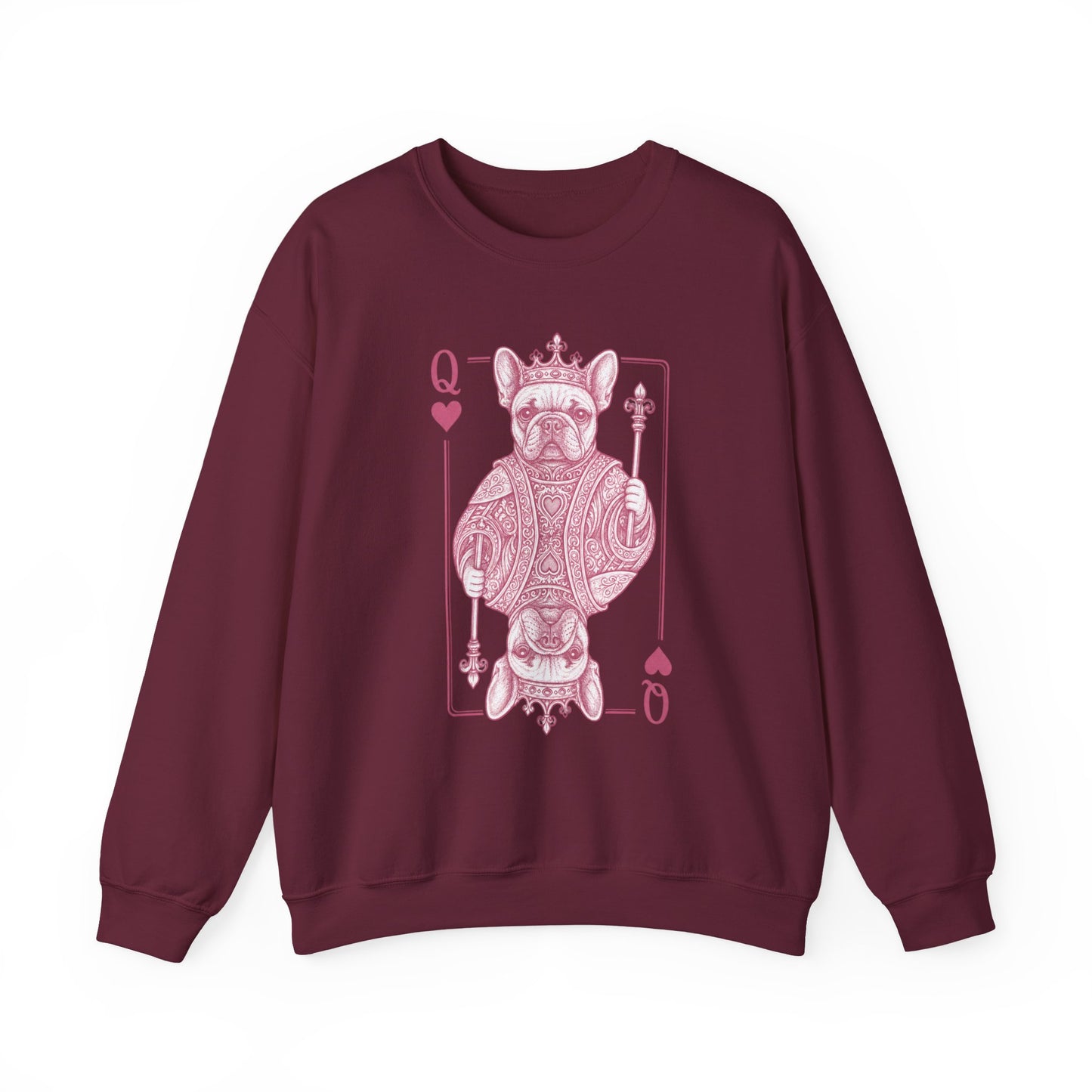 Queen of Hearts French Bulldog Sweatshirt, Frenchie Queen Playing Card Sweatshirt, Dog Mom Crewneck, Royal French Bulldog Gift, Cute Frenchie Sweatshirt
