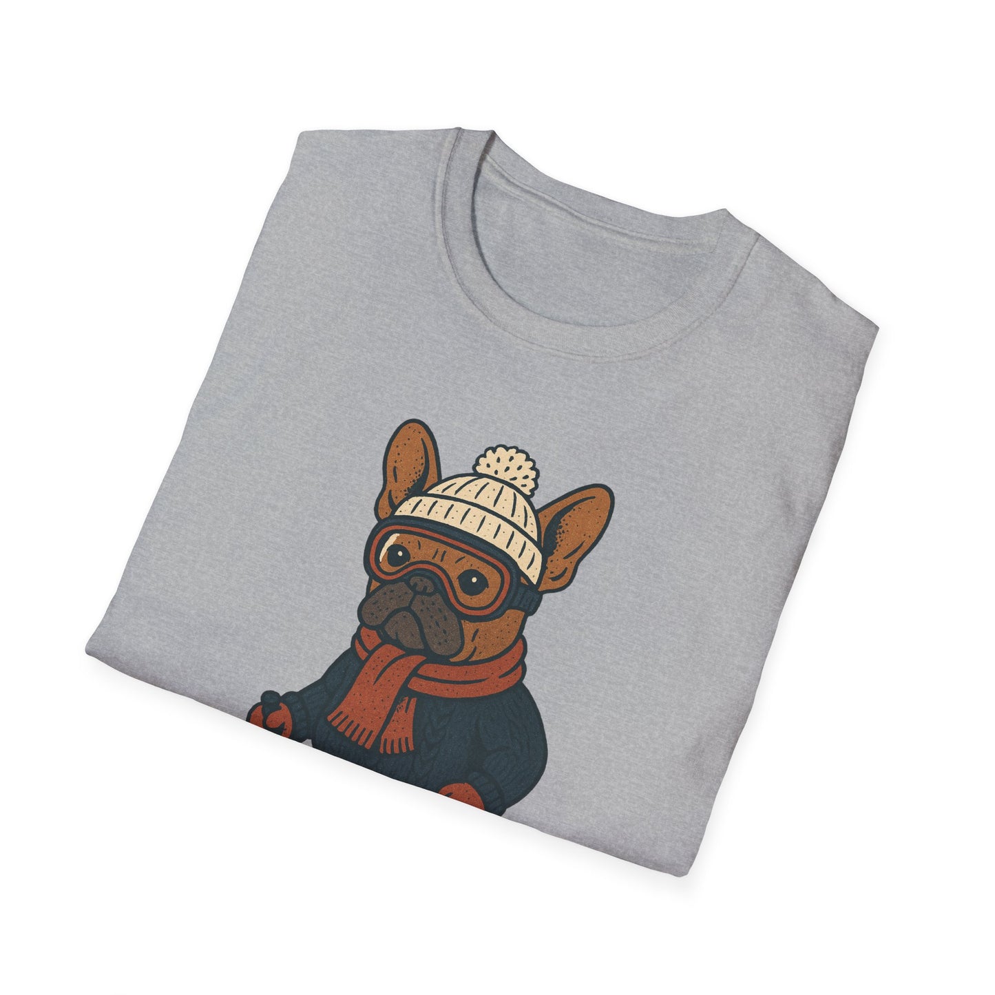 French Bulldog Skiing T-Shirt, Winter Frenchie Shirt, Ski Dog Graphic Tee, Cute Snow Dog Gift, Funny Frenchie Lover Shirt, Skiing Pup Tee