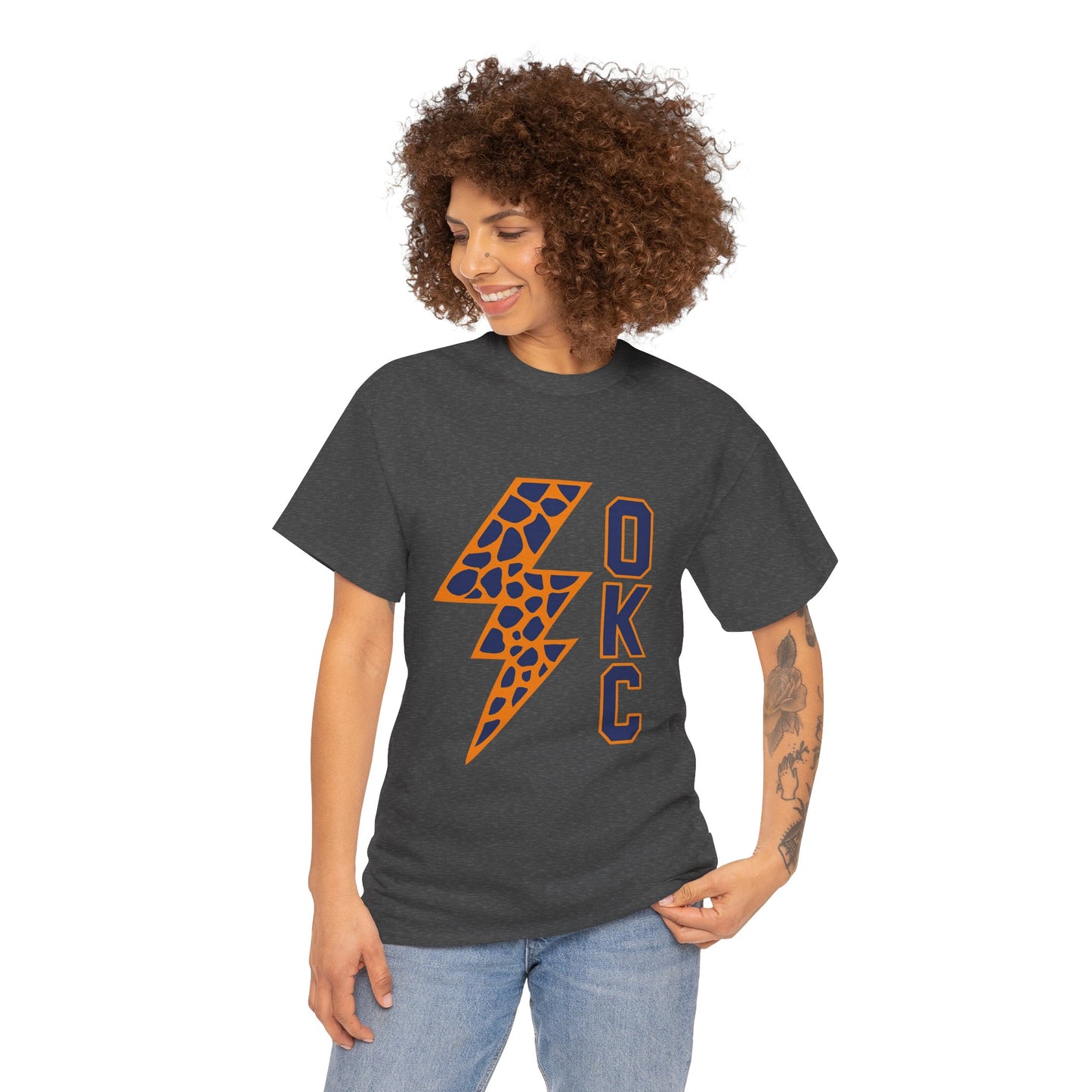OKC Leopard Lightning Bolt T-Shirt | Oklahoma City Basketball | Blue & Orange Game Day Tee