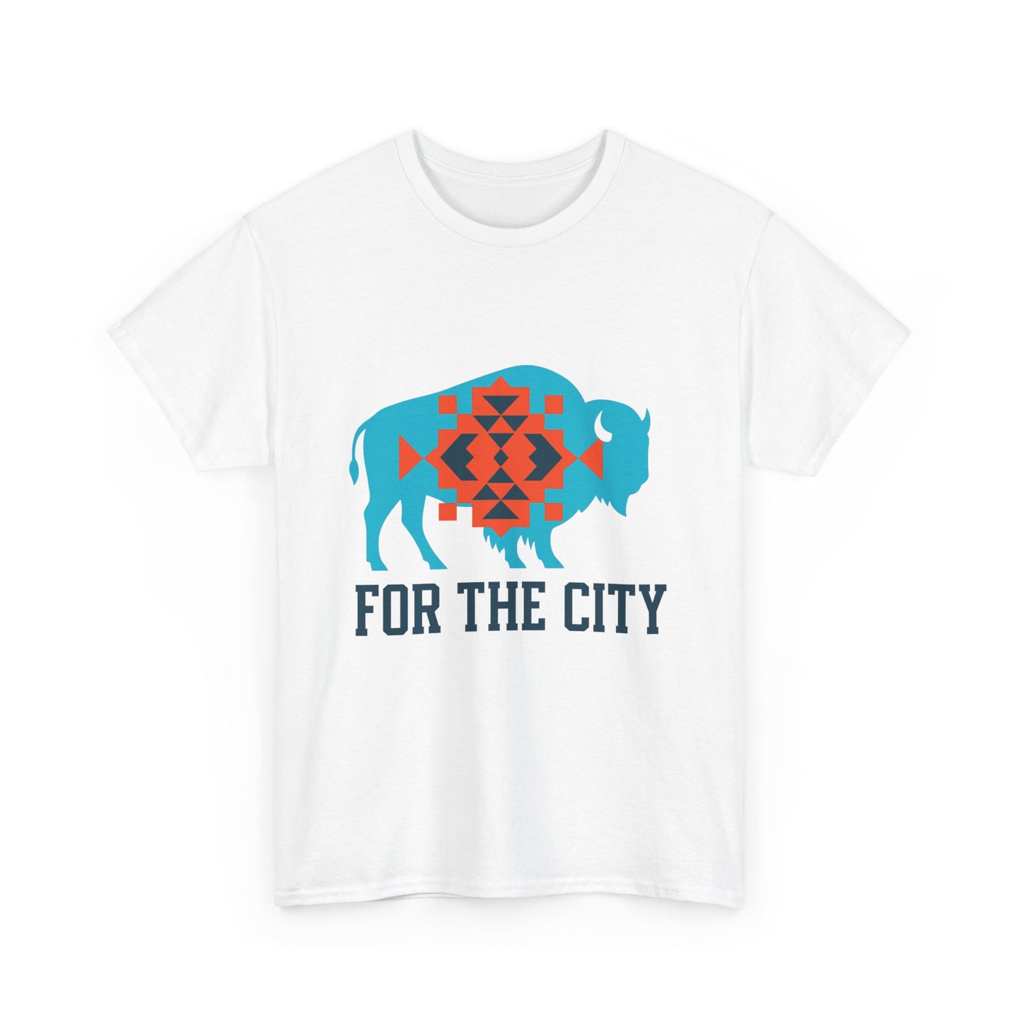 For The City Tribal Bison T-Shirt | Oklahoma Pride Tee | Blue & Orange Southwestern Bison Graphic | OKC Fan Inspired Shirt | Local Oklahoma Gift