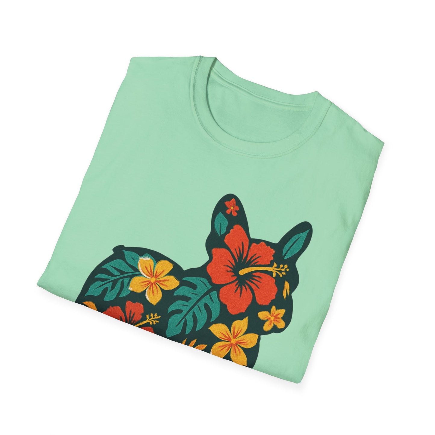 Hawaiian Frenchie Shirt | Floral French Bulldog T-Shirt | Tropical Dog Lover Tee | Cute Summer Frenchie Gift | Hibiscus Dog Silhouette