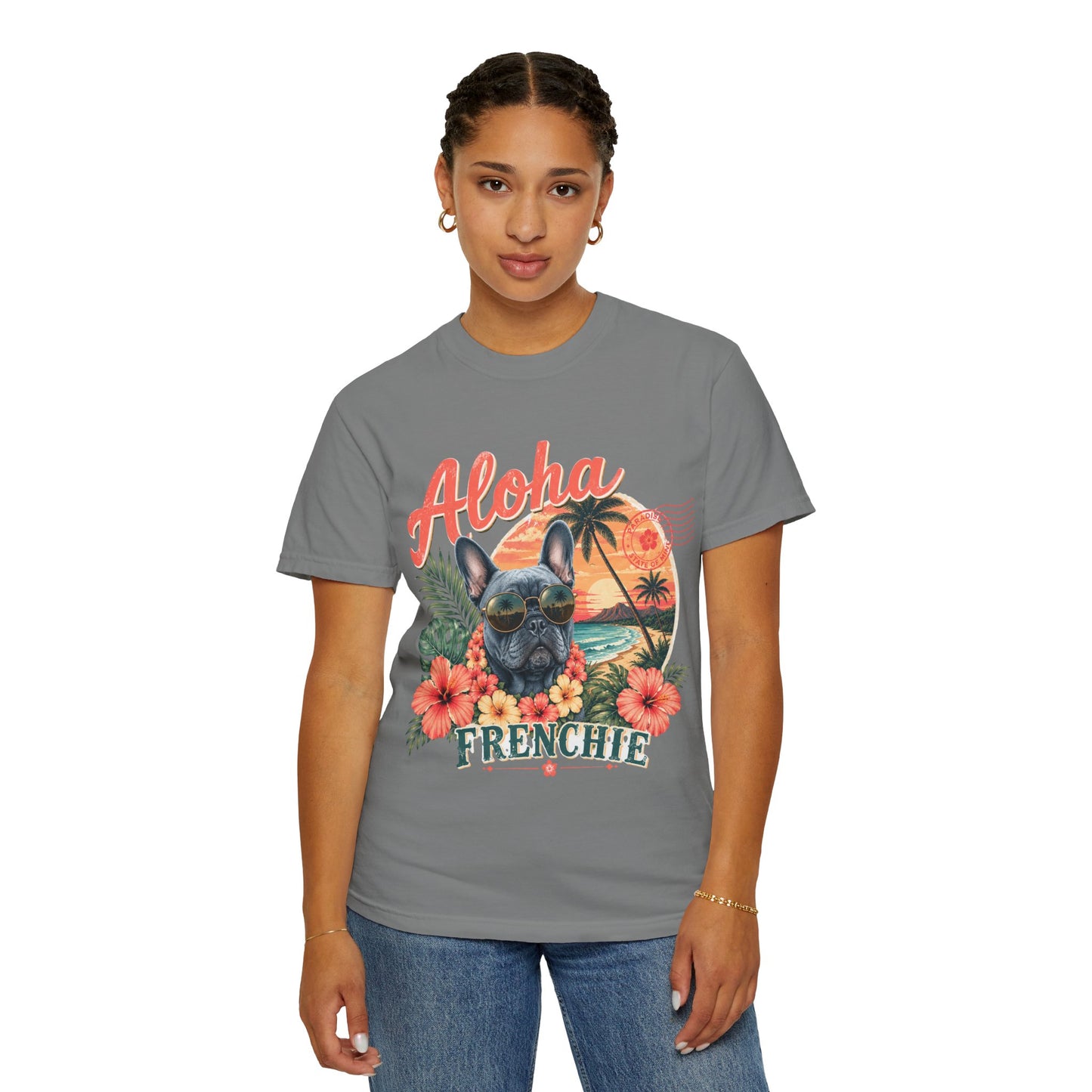 Aloha Frenchie T-Shirt — Hawaiian Sunset French Bulldog Tee