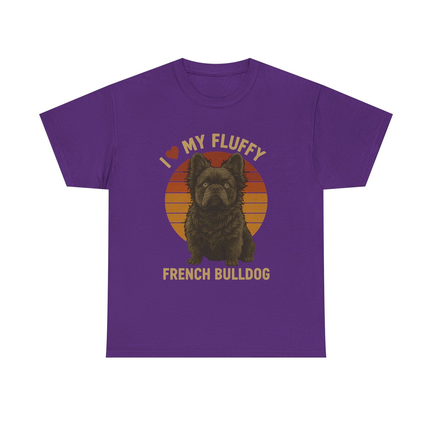 I Love My Fluffy French Bulldog Shirt – Cute Fluffy Frenchie Mom Tee – Retro Sunset Dog Lover Gift – Fluffy Frenchie Owner Present – Pet Parent T-Shirt