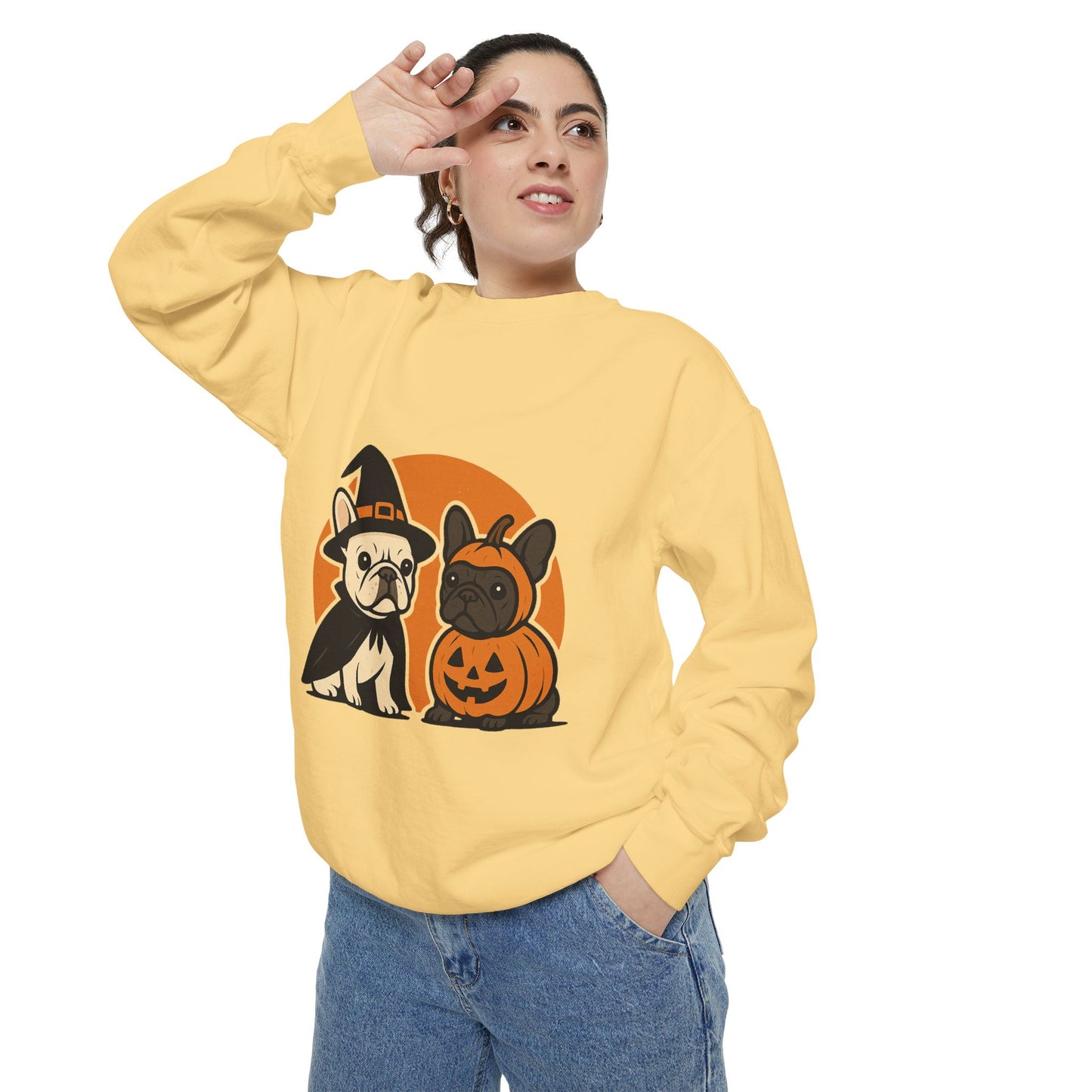 French Bulldog Halloween Sweatshirt | Spooky Frenchie Pullover | Witch Dog Lover Crewneck | Cute Pumpkin Fall Sweater