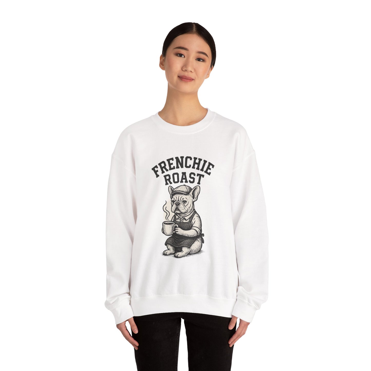 Frenchie Roast Sweatshirt • French Bulldog Coffee Lover Sweater • Cute Barista Dog Pullover • Frenchie Mom Gift • Cozy Dog Lover Crewneck