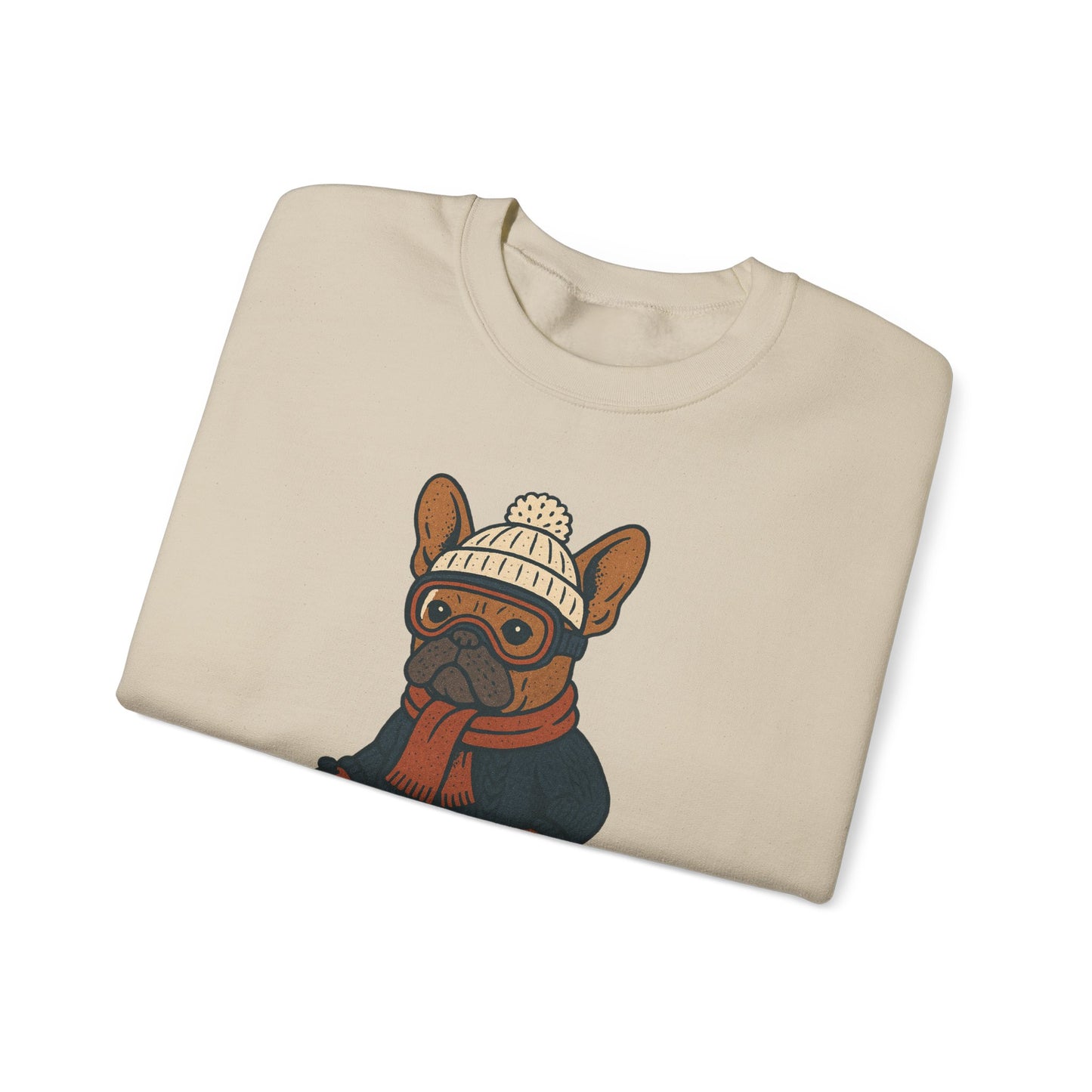 Skiing Frenchie Sweatshirt – Cute Winter French Bulldog Pullover, Cozy Ski Dog Sweater, Funny Dog Lover Gift, Winter Sports Bulldog Crewneck