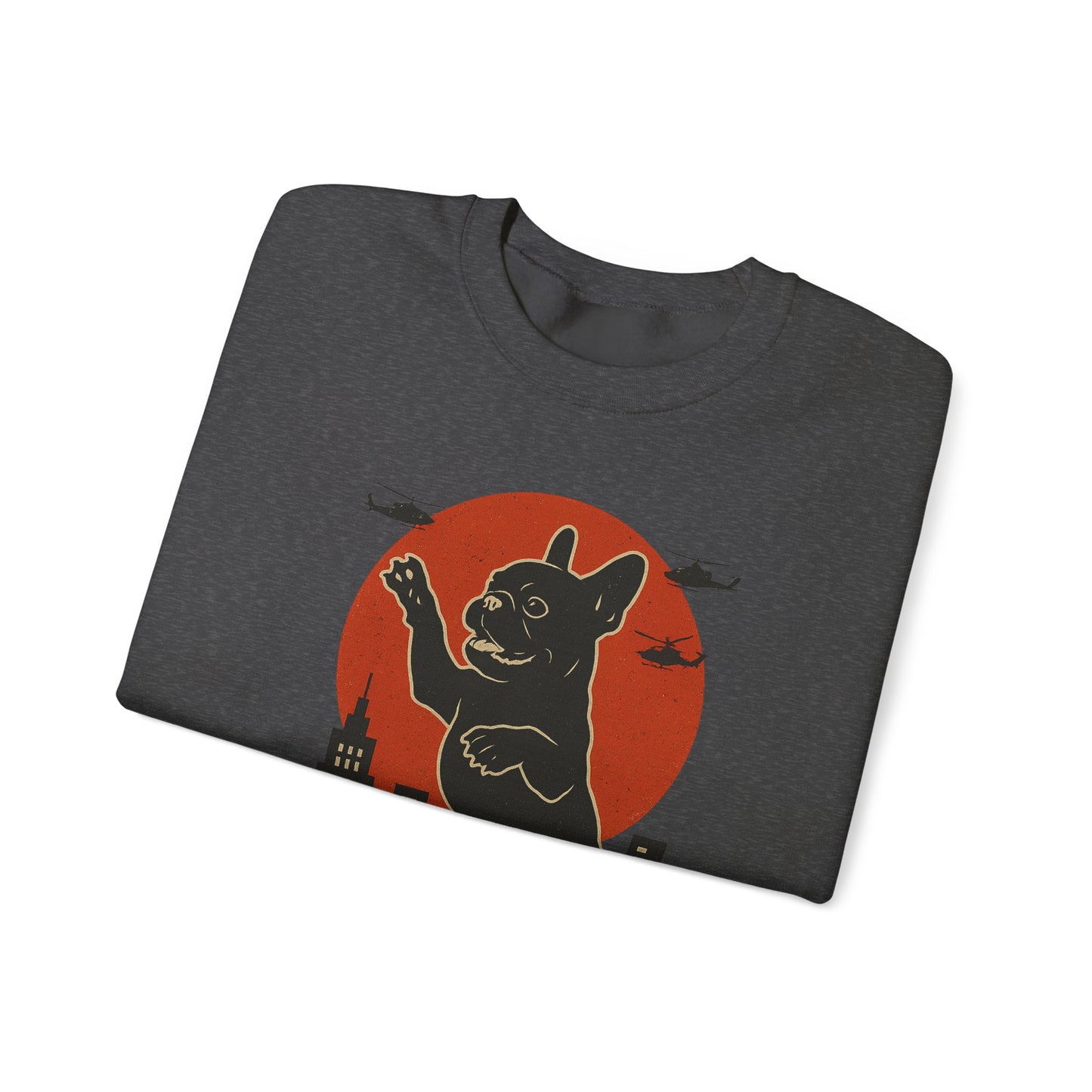 French Bulldogzilla Sweatshirt | Godzilla Inspired French Bulldog Graphic Tee | Retro Japanese Movie Style Dog Lover Shirt | Funny Frenchie Gift