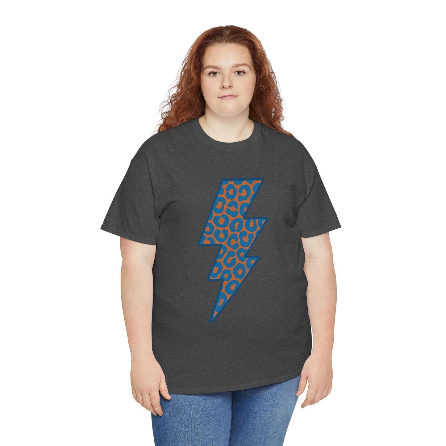 Blue Leopard Lightning Bolt T-Shirt | OKC Thunder Inspired Shirt | Orange & Blue Game Day Tee | Retro Lightning Graphic