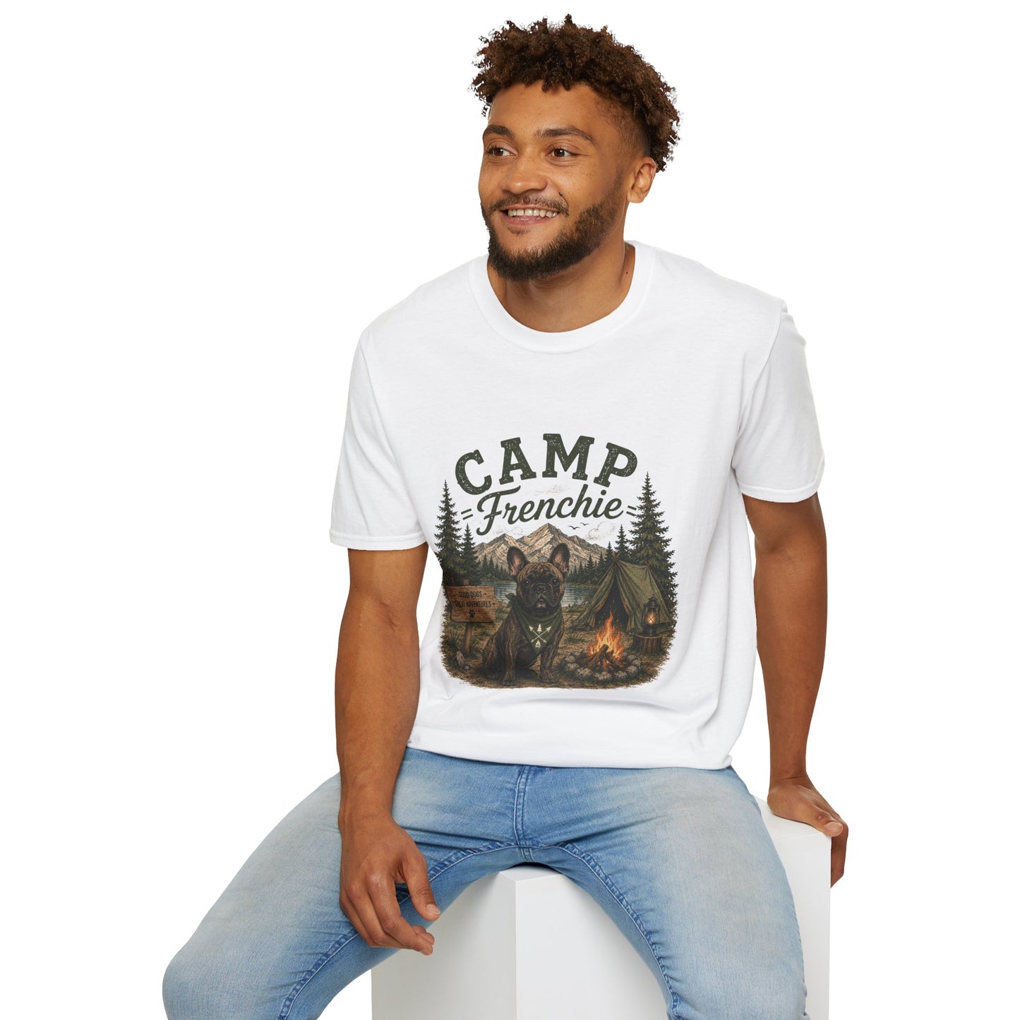 Camp Frenchie Shirt, French Bulldog Camping Shirt, Frenchie Outdoor Tee, Dog Camping Shirt, Adventure Dog Lover Gift, Campfire French Bulldog T-Shirt, Nature Graphic Tee