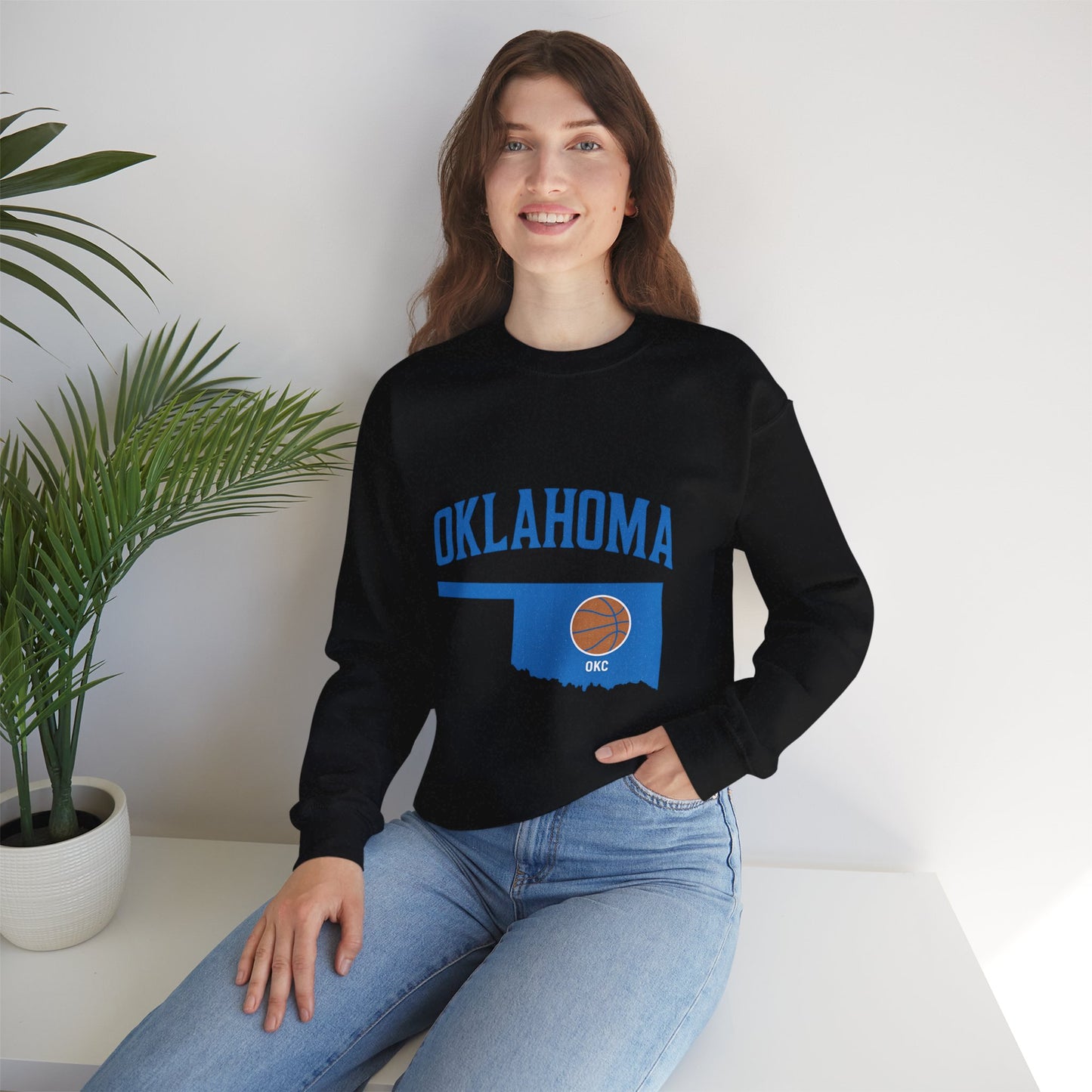 Oklahoma Basketball Sweatshirt | OKC State Outline Pullover | Blue and Orange Game Day Crewneck | Retro Oklahoma Sports Sweater