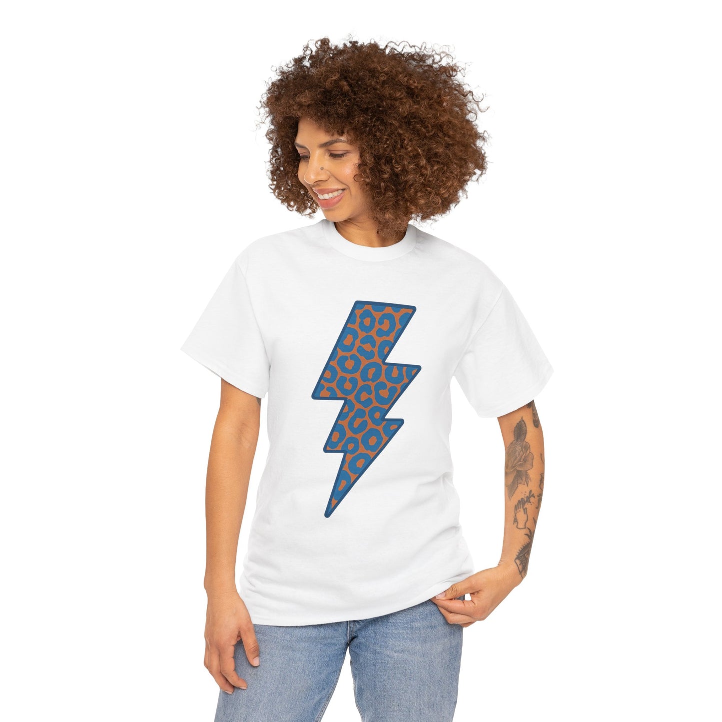 Blue Leopard Lightning Bolt T-Shirt | OKC Thunder Inspired Shirt | Orange & Blue Game Day Tee | Retro Lightning Graphic