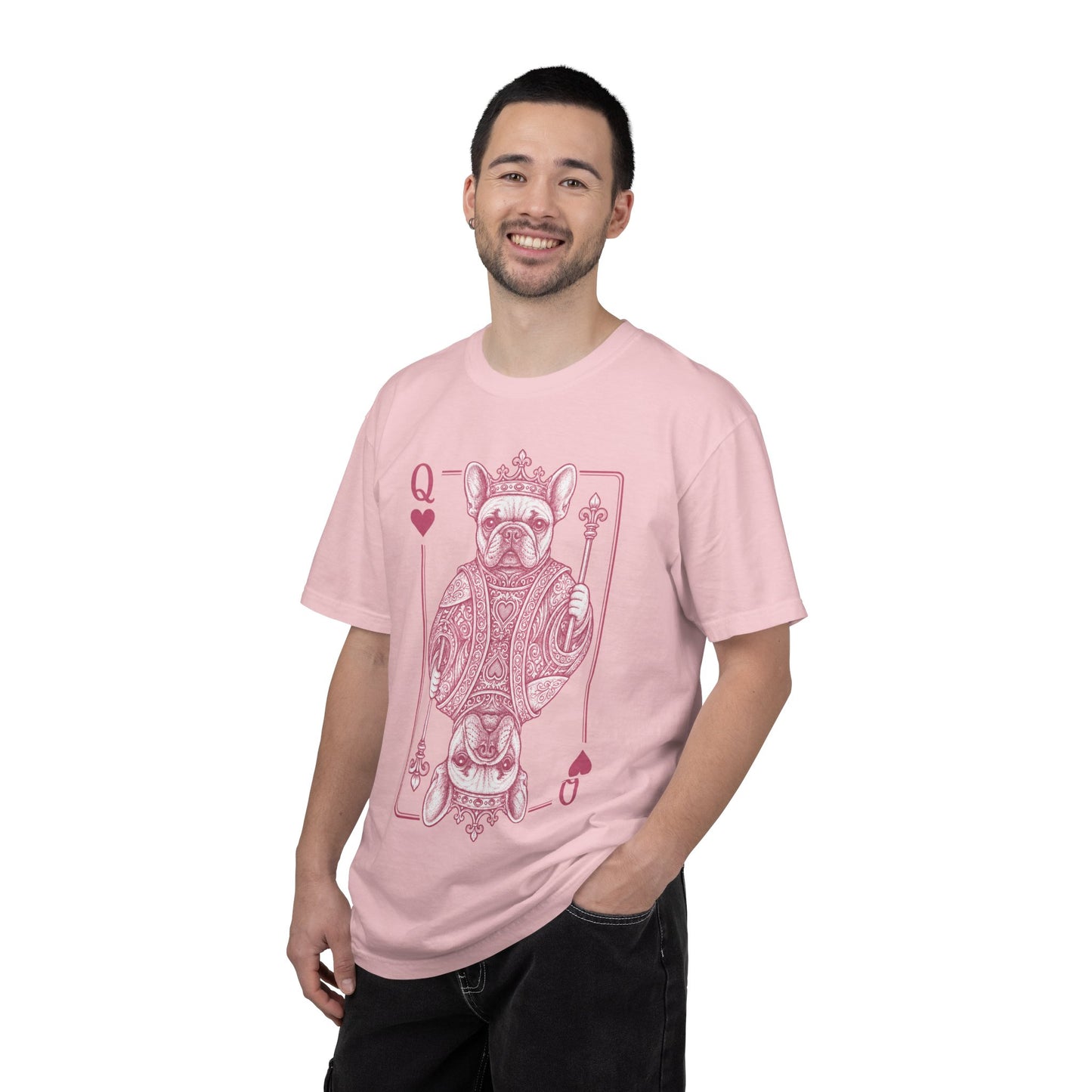 Queen of Hearts French Bulldog Shirt, Frenchie Queen Playing Card Tee, Dog Mom Gift, Cute French Bulldog Graphic Shirt, Royal Frenchie T-Shirt