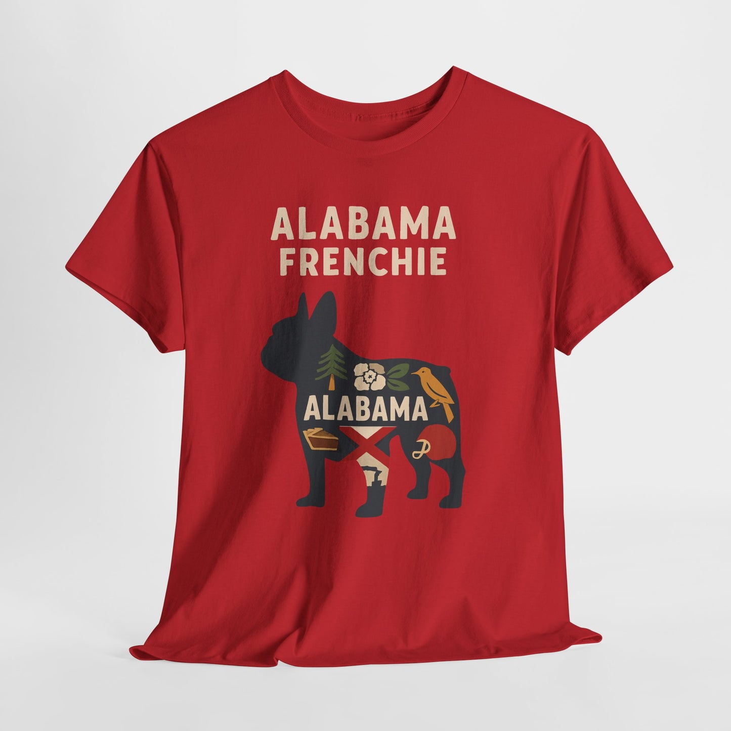 Alabama Frenchie T-Shirt – French Bulldog State Pride Tee, Retro Alabama Dog Lover Shirt, Southern Frenchie Gift for Pet Lovers