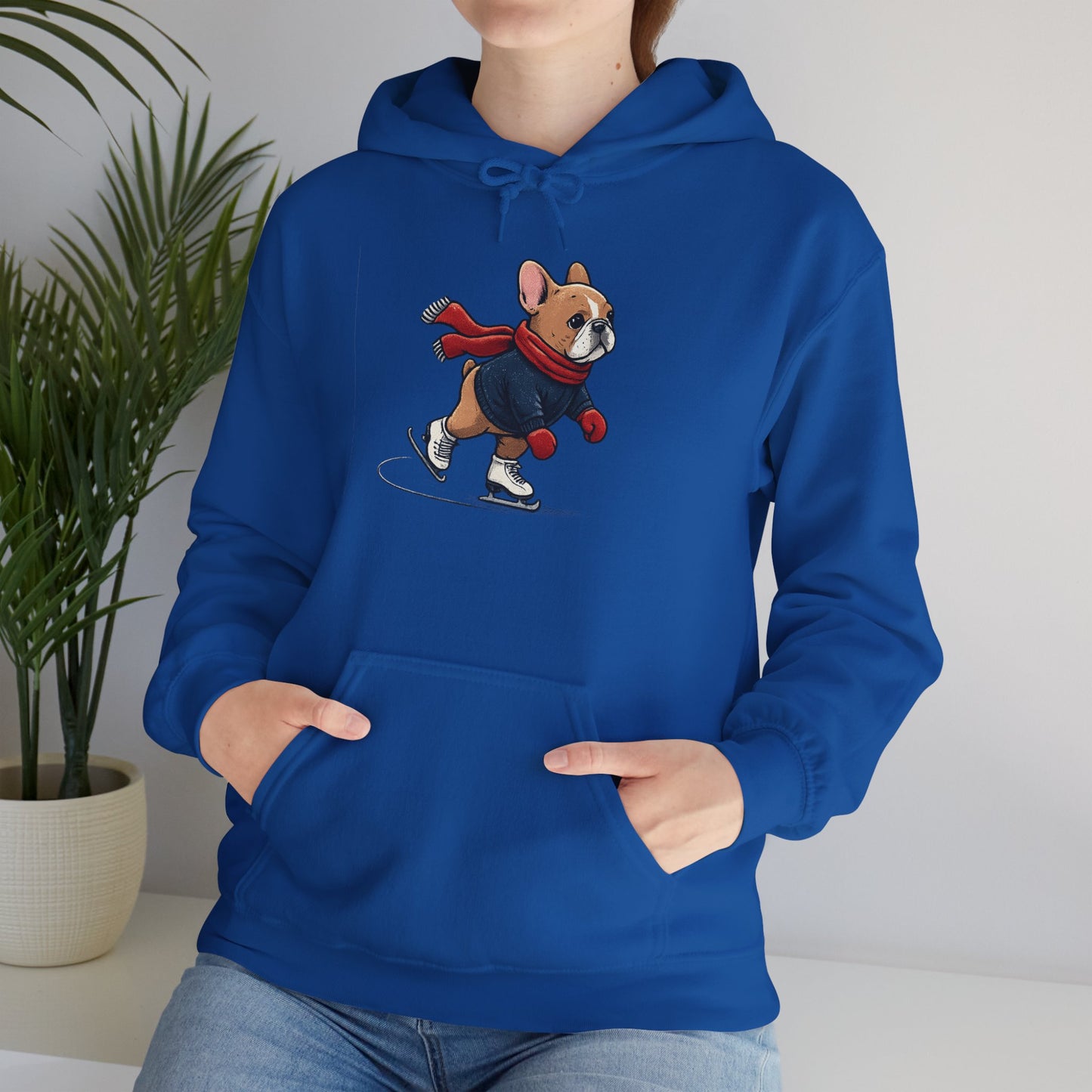 Ice Skating Frenchie Hoodie – Cute Winter French Bulldog Sweatshirt, Holiday Dog Lover Gift, Cozy Skating Pup Hoodie, Frenchie Christmas Hoodie
