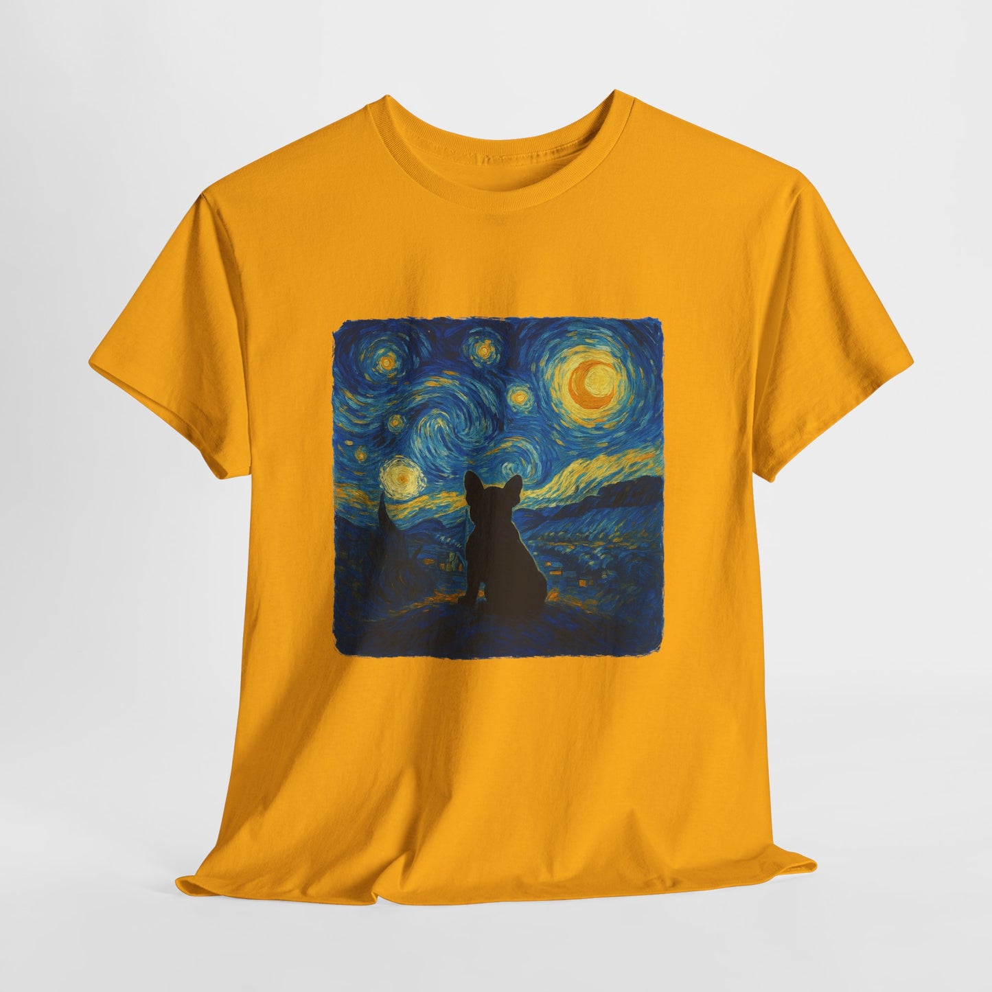 Starry Night Frenchie T-Shirt – Van Gogh Inspired French Bulldog Tee, Artistic Dog Lover Shirt, Unique Gift for Pet Moms & Dads