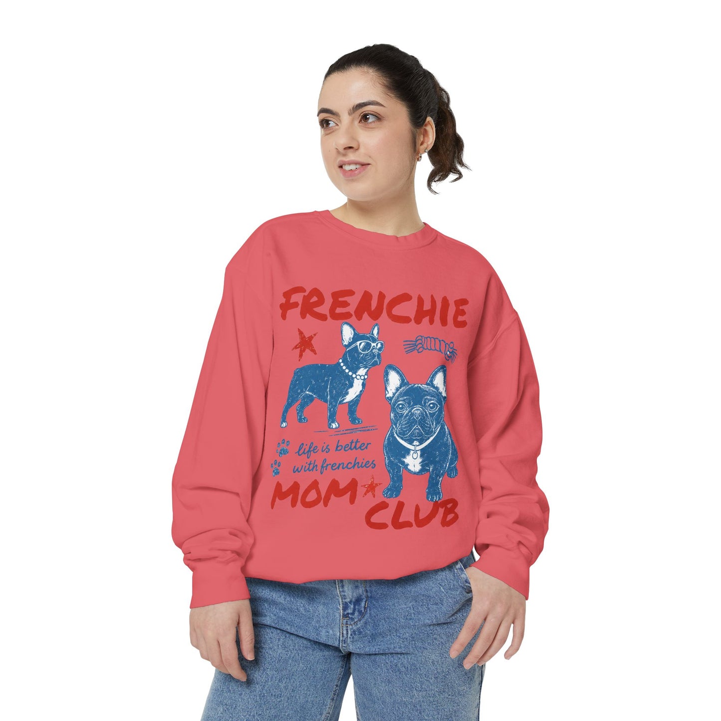 Frenchie Mom Club Sweatshirt, French Bulldog Mom Crewneck, Frenchie Mama Sweatshirt, Dog Mom Gift, Vintage French Bulldog Graphic Sweatshirt, Cozy Frenchie Lover Pullover