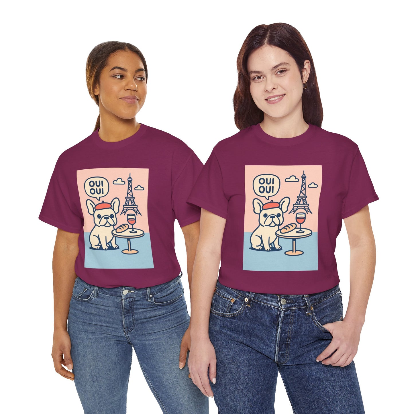 Oui Oui Frenchie Paris T-Shirt – Cute French Bulldog Café Tee, Paris Dog Lover Shirt, Beret & Baguette Graphic, French Bulldog Gift for Women & Men