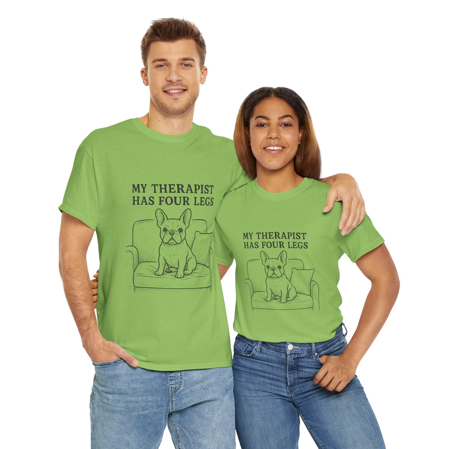 My Therapist Has Four Legs French Bulldog Shirt – Funny Dog Lover Tee, Frenchie Owner Gift, Mental Health Humor Shirt, Cute Pet Apparel